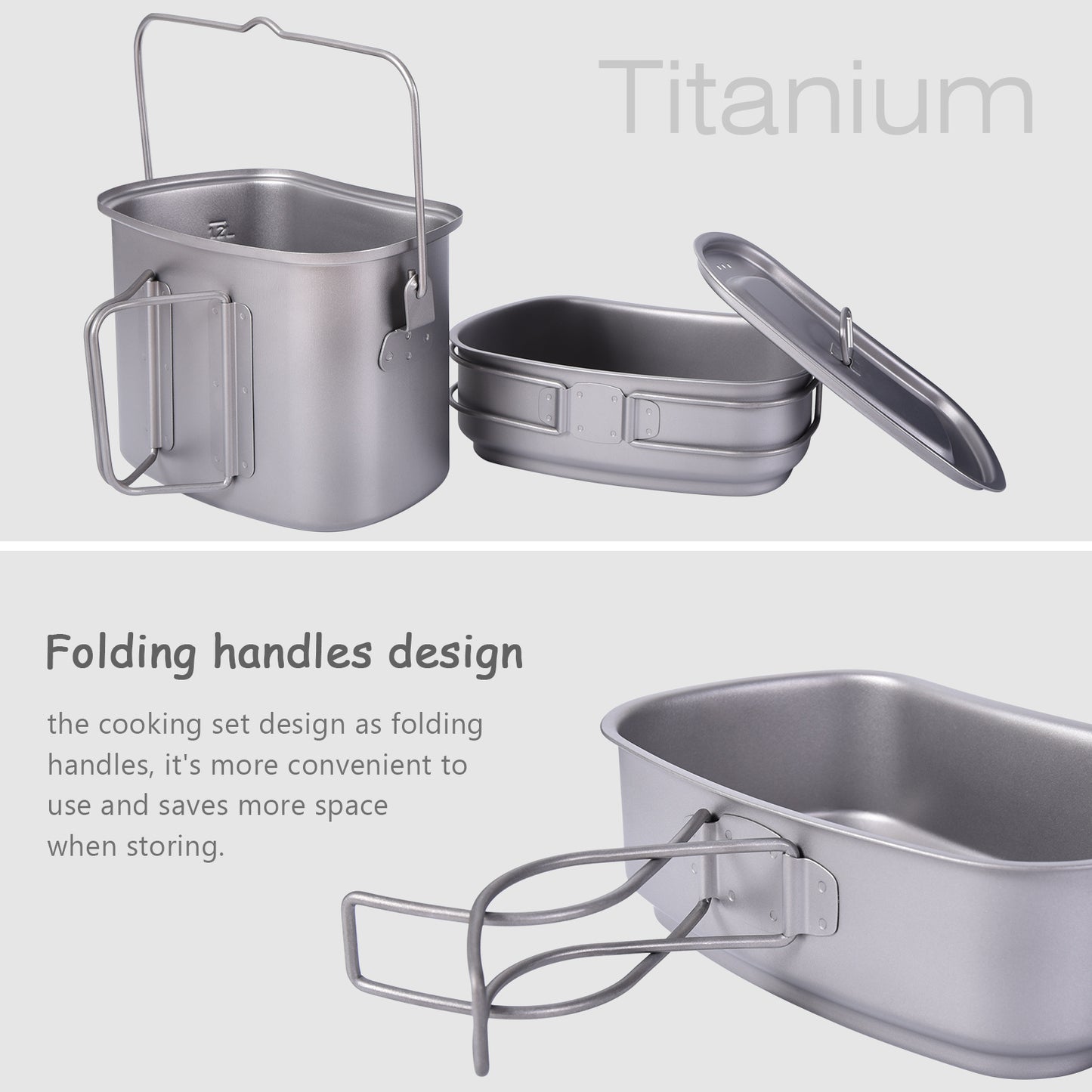 Boundless Voyage Titanium Hanging Cookware Set, 1500ml Pot + 600ml Cup with Lid & Foldable Handles, Ultralight Portable Outdoor Camping Mess Kit Ti2059C