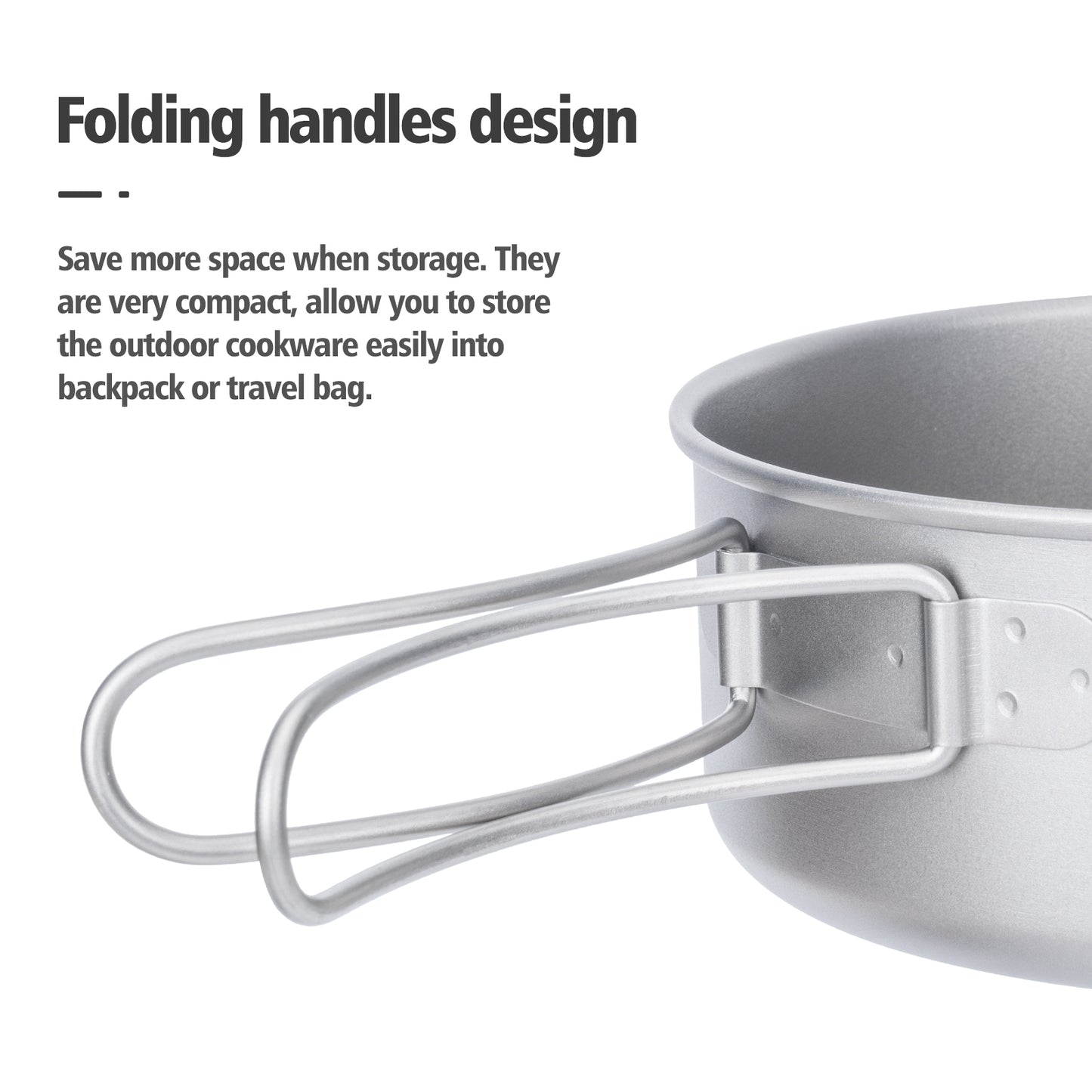 Boundless Voyage Pure Titanium Camping Cookware Set 3Pcs Foldable Handle Stackable Outdoor Tableware Pot Pan Set Ti2032C