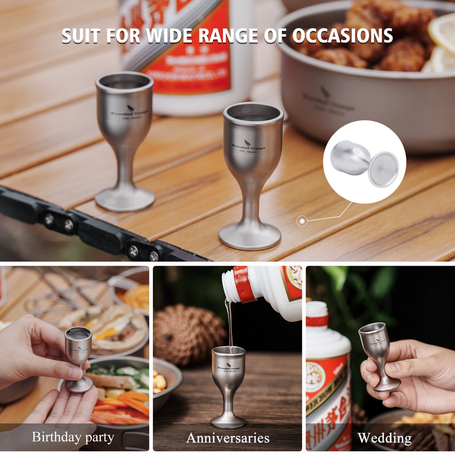 Boundless Voyage Titanium Mini Shot Glasses Cups Wine Drinking Cups Shooters Small Fancy Tequila Whiskey Shot Glasses Drinkware Ti3078D