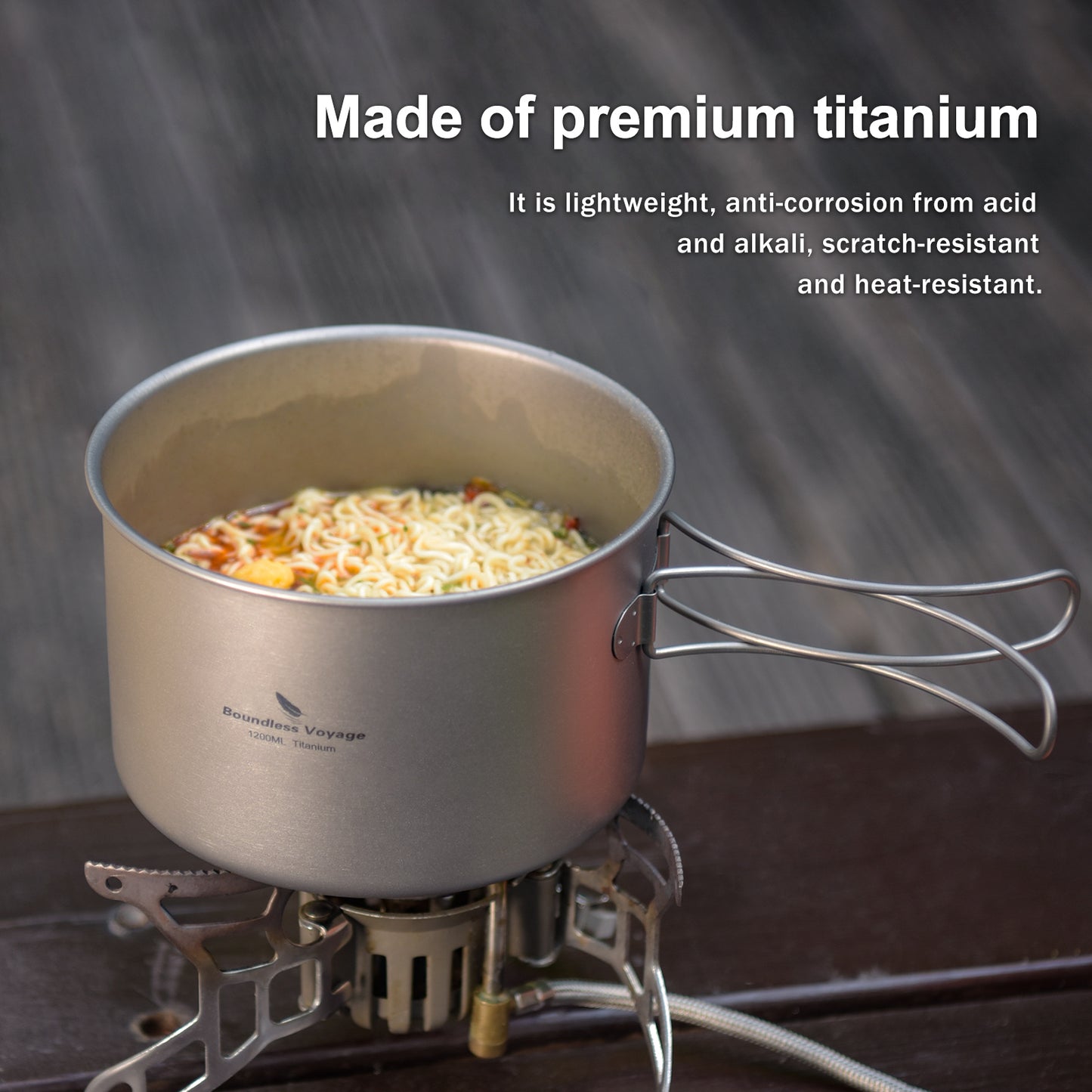 Boundless Voyage Outdoor Titanium Pot with Pan Set, Collapsible Folding Handle Portable Cookware for Camping Hiking Backpacking Cooking Ti2110C