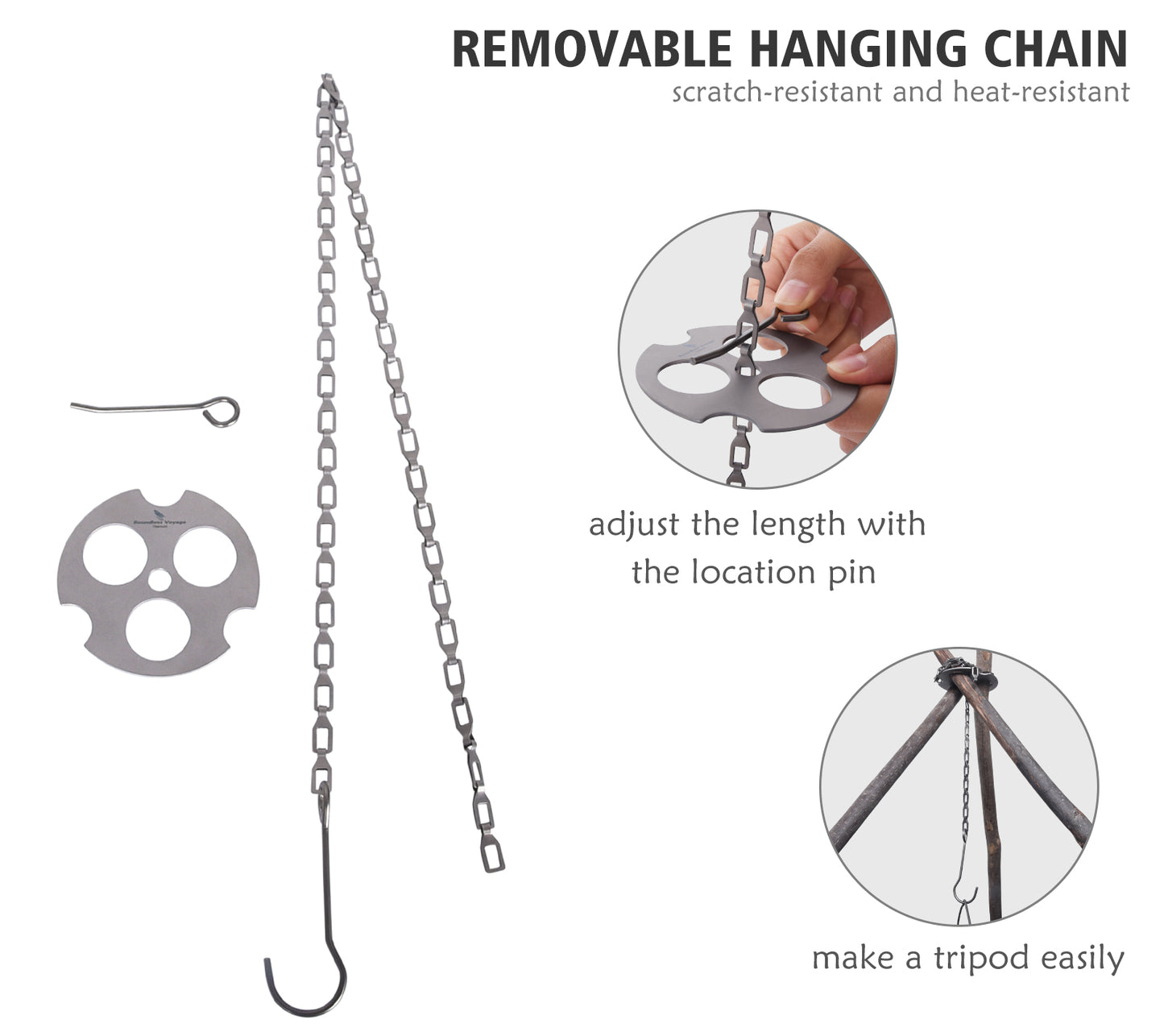 Boundless Voyage Titanium Hanging Chain with Hooks & Fixed-Loop, Multi-Purpose Hanging Accessory for Pot Cup Grill, Bird Feeders, Hanging Basket, Outdoor Camping & Indoor Garden Ti9012O