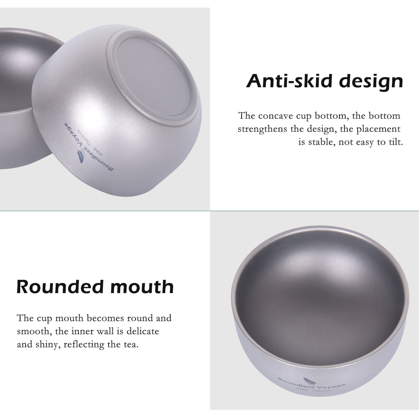 Boundless Voyage 40ml Sandblasted Matte Finish Double-Wall Titanium Sake Cup & Kung Fu Tea Cup, Portable Mini Mug for Camping, Picnic & Daily Home Use Ti3204D
