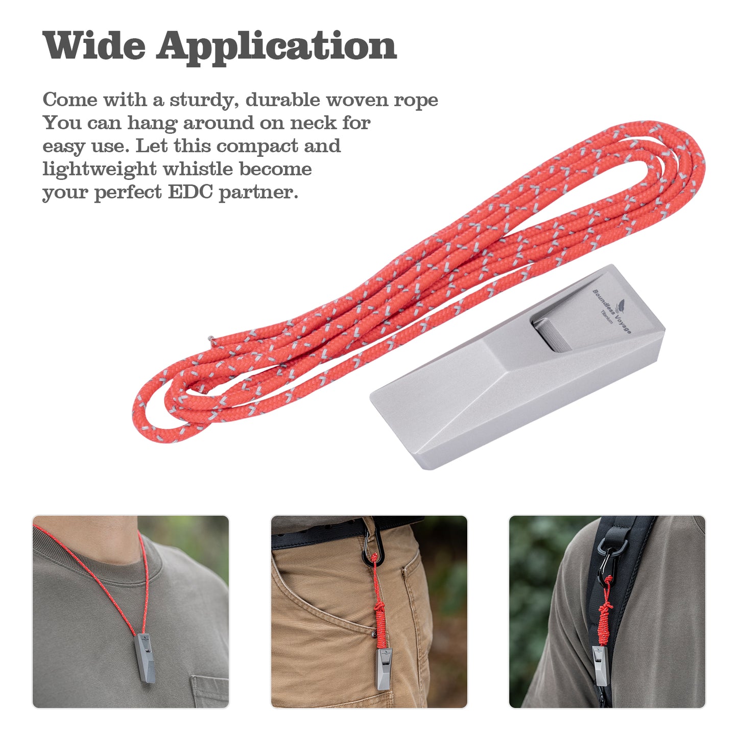Boundless Voyage Titanium Whistle Emergency Survival Safety Whistles with Lanyard Loud for Outdoor Camping Hiking Coaches Training Sports Keychain Whistle Ti9023O