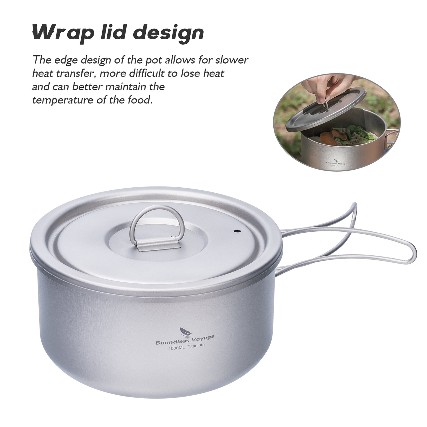 Boundless Voyage Titanium Pot with Lid Outdoor Camping Individual Soldier Pot Single Layer Lunch Box Ti2041C