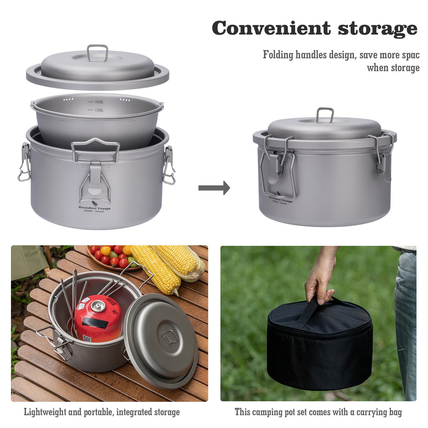 Boundless Voyage Titanium Camping Pot Multifunctional Cooker Ultralight Rice Cooker for Outdoor, Hiking, Travelling Ti2088C-Ti2092C