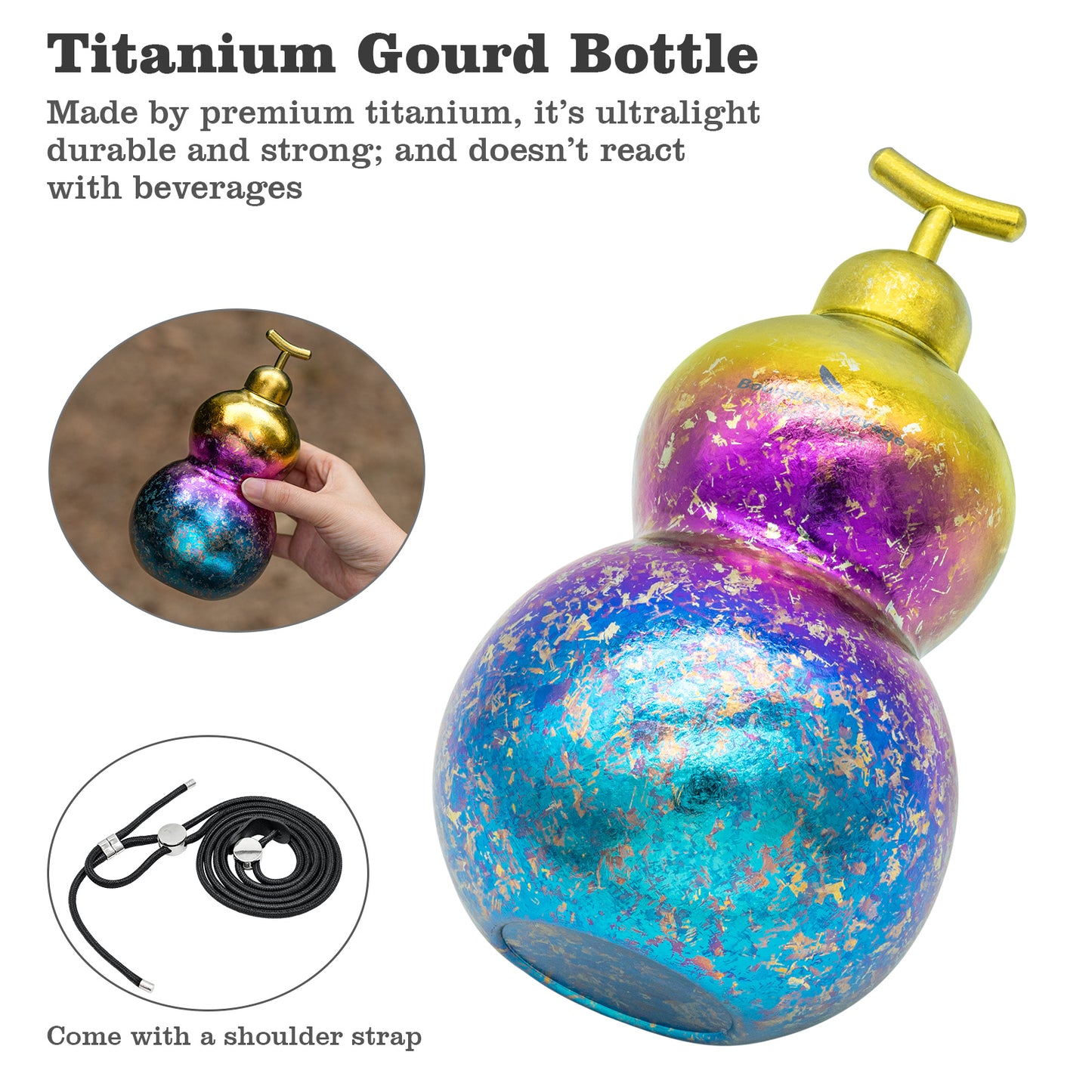 Boundless Voyage Titanium Crystallized Gourd Bottle 500ml Whiskey Alcohol Drink ware for Outdoor Camping Hiking Ti3270D