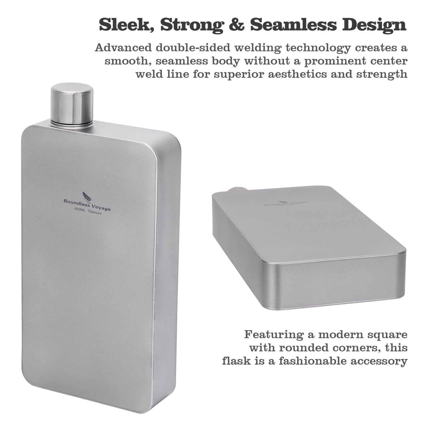 Boundless Voyage Titanium Flask 400ml, Camping & Travel Metal Liquor Bottle, Ultra-Light Square Design, Gift for Men & Outdoor Enthusiasts
