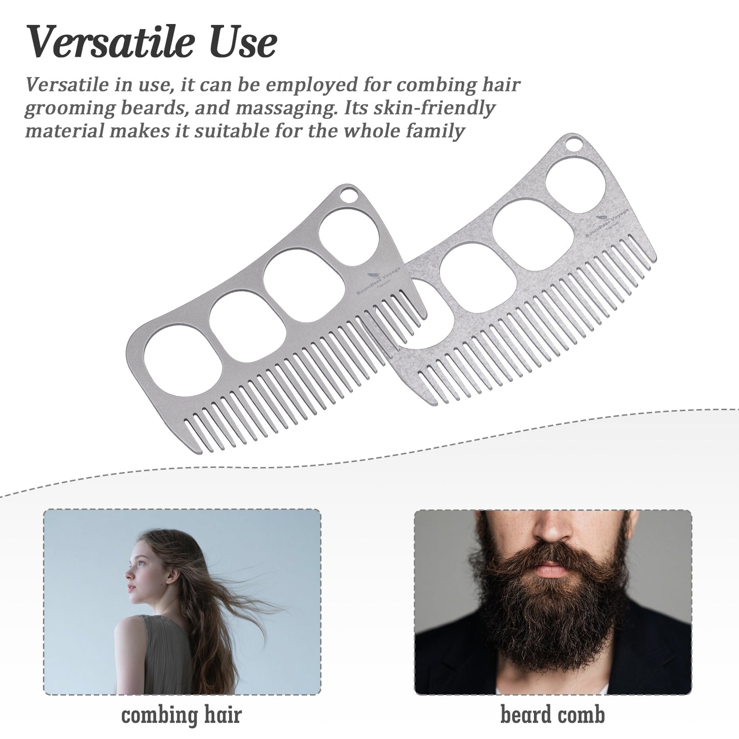 Boundless Voyage Titanium Crescent Comb, Unisex Hair & Beard Grooming Comb for Household Daily Use and Travel Carry