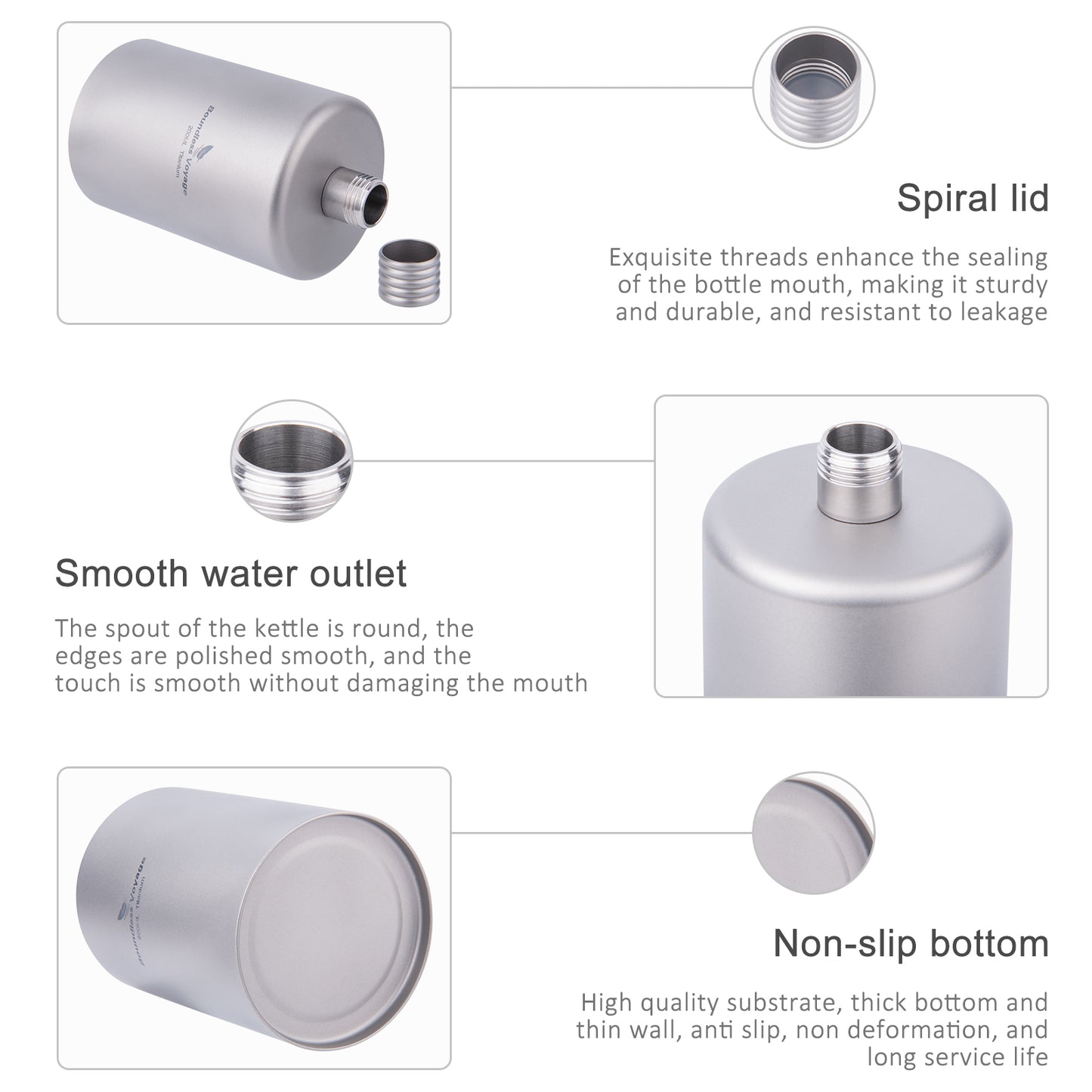 Boundless Voyage Titanium Hip Flask Pocket Flagon Camping Portable Alcohol Bottle Drink Sports Water Bottle 200ml/6.7oz-Ti3068D