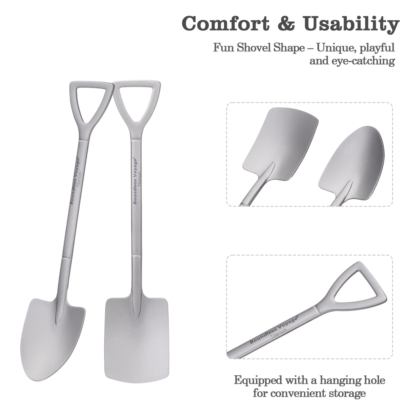 Boundless Voyage Mini Shovel-Shaped Titanium Spoon, Lightweight Durable Cute Dessert Ice Cream Fruit Spoon for Camping Home Tableware  Ti1131T