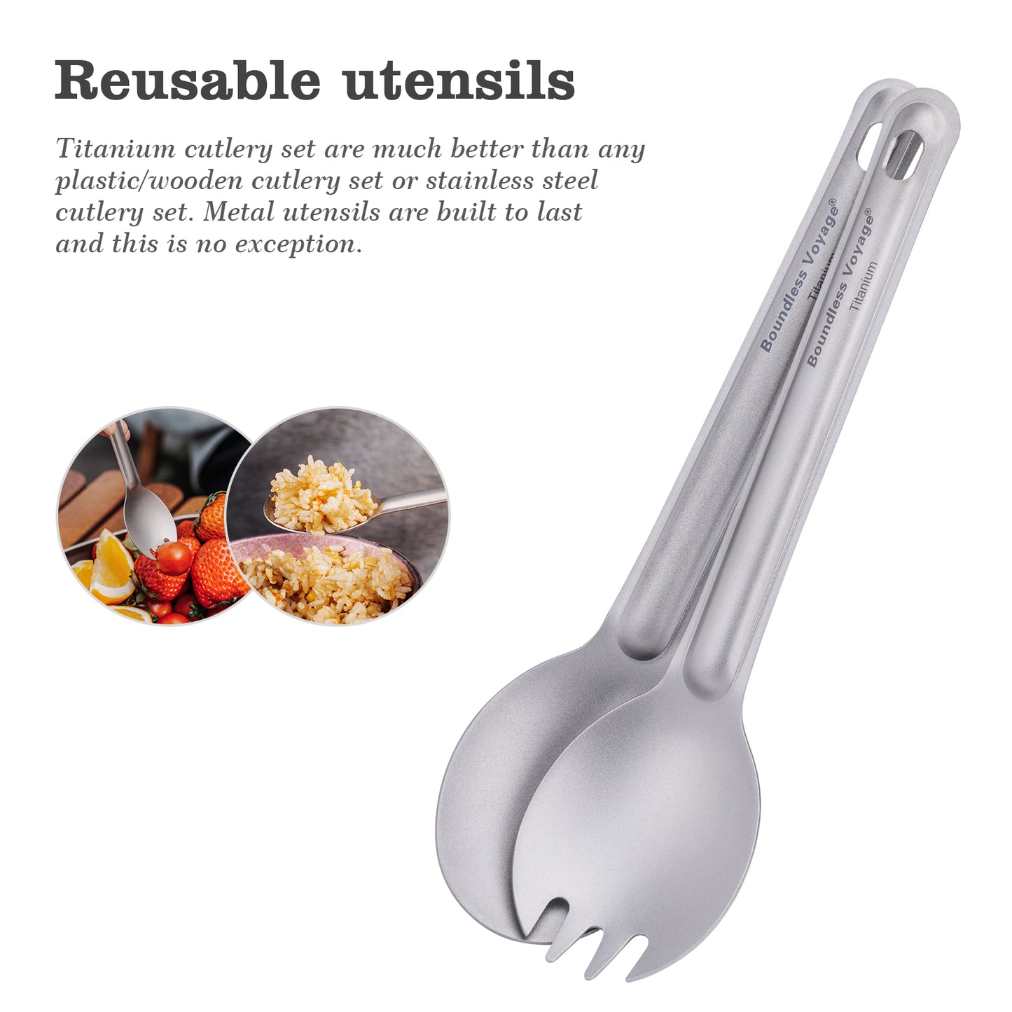 Boundless Voyage Titanium Spoon & Spork Camping Tableware Outdoor Flatware with Storage Bag Cooking Utensils for Kitchen Ti1036T-1037T