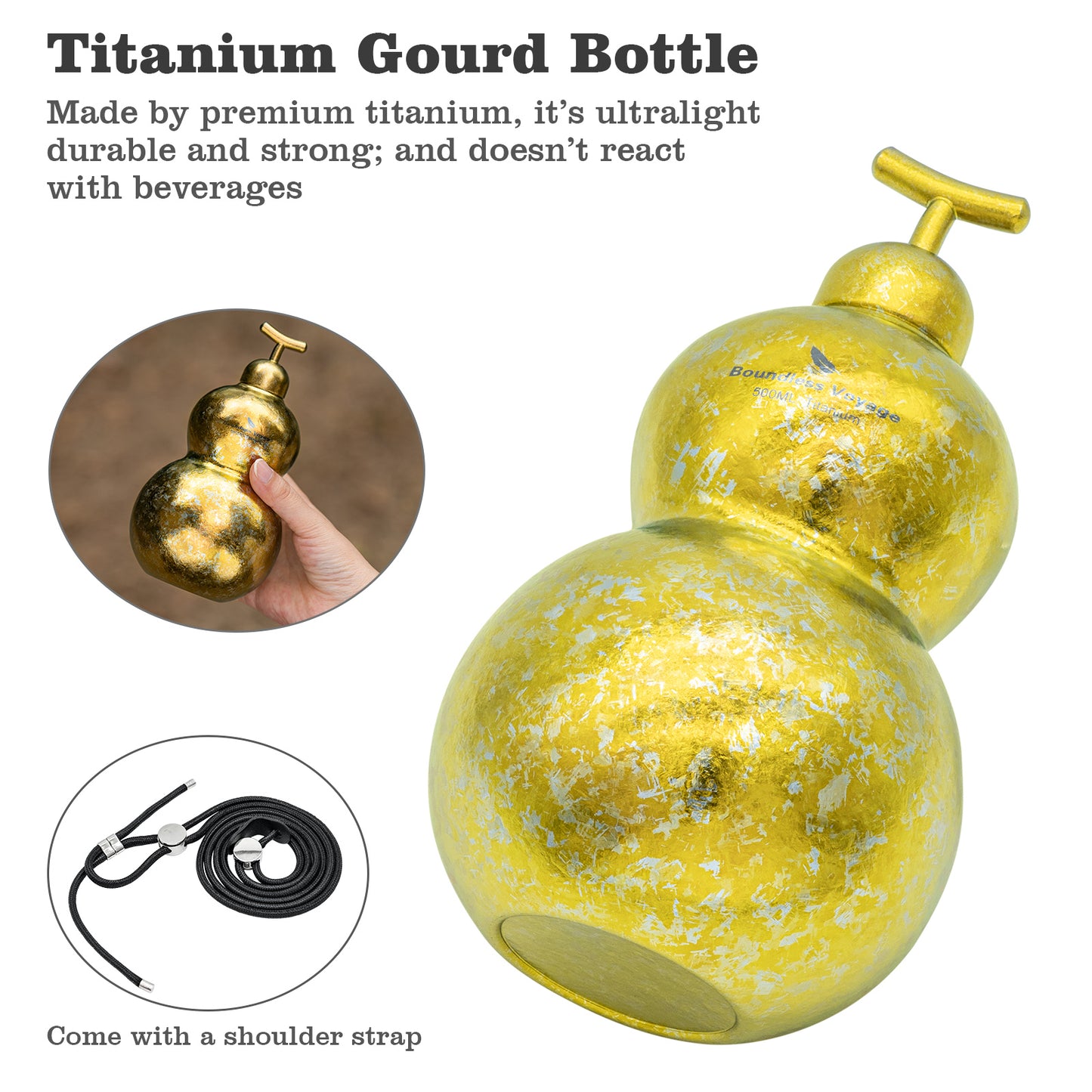Boundless Voyage Titanium Crystallized Gourd Bottle 500ml Whiskey Alcohol Drink ware for Outdoor Camping Hiking Ti3270D