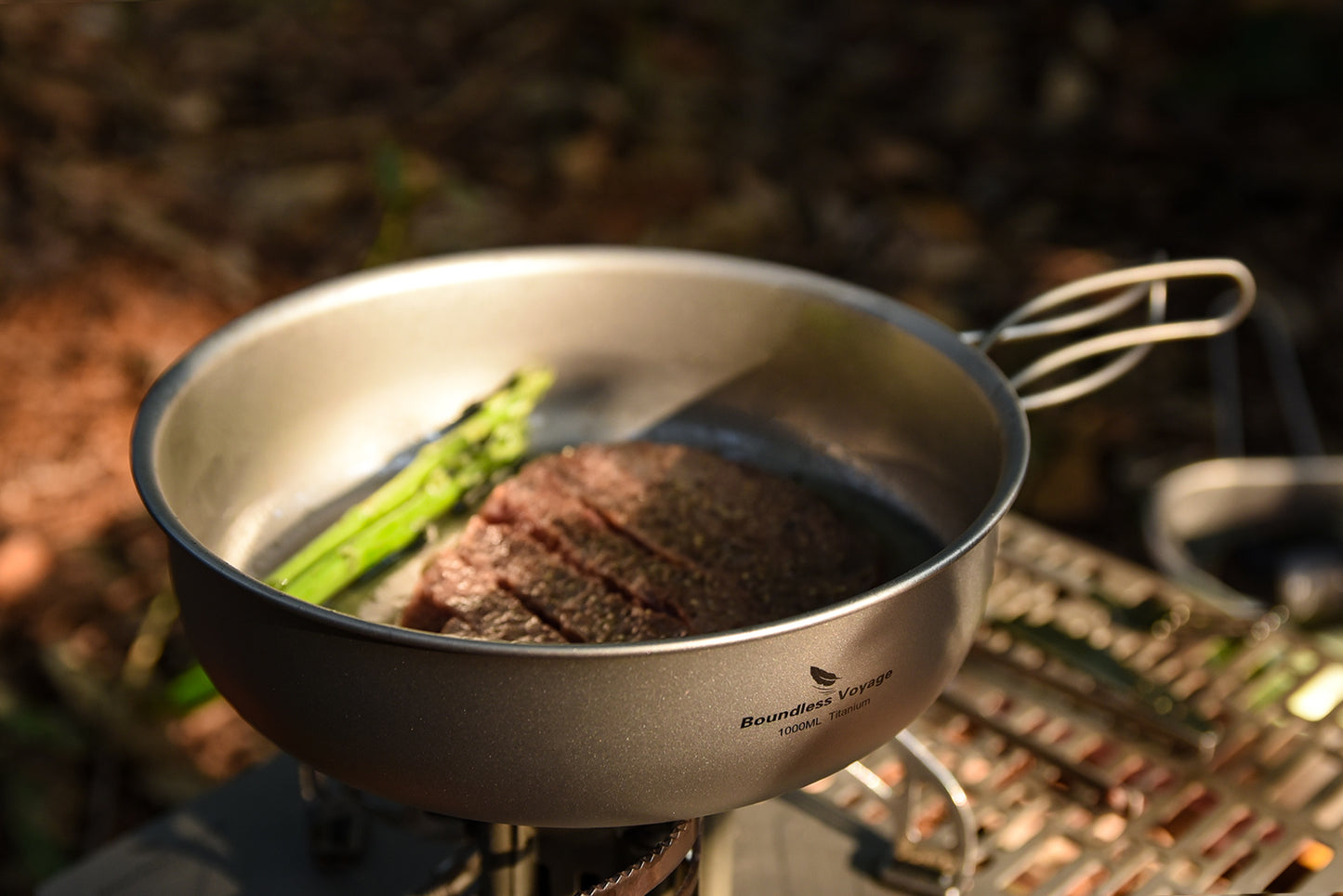 Boundless Voyage Pure Titanium Frying Pan with Lid & Foldable Handles | Ultralight Portable Griddle Cookware for Hiking & Backpacking Ti2065C