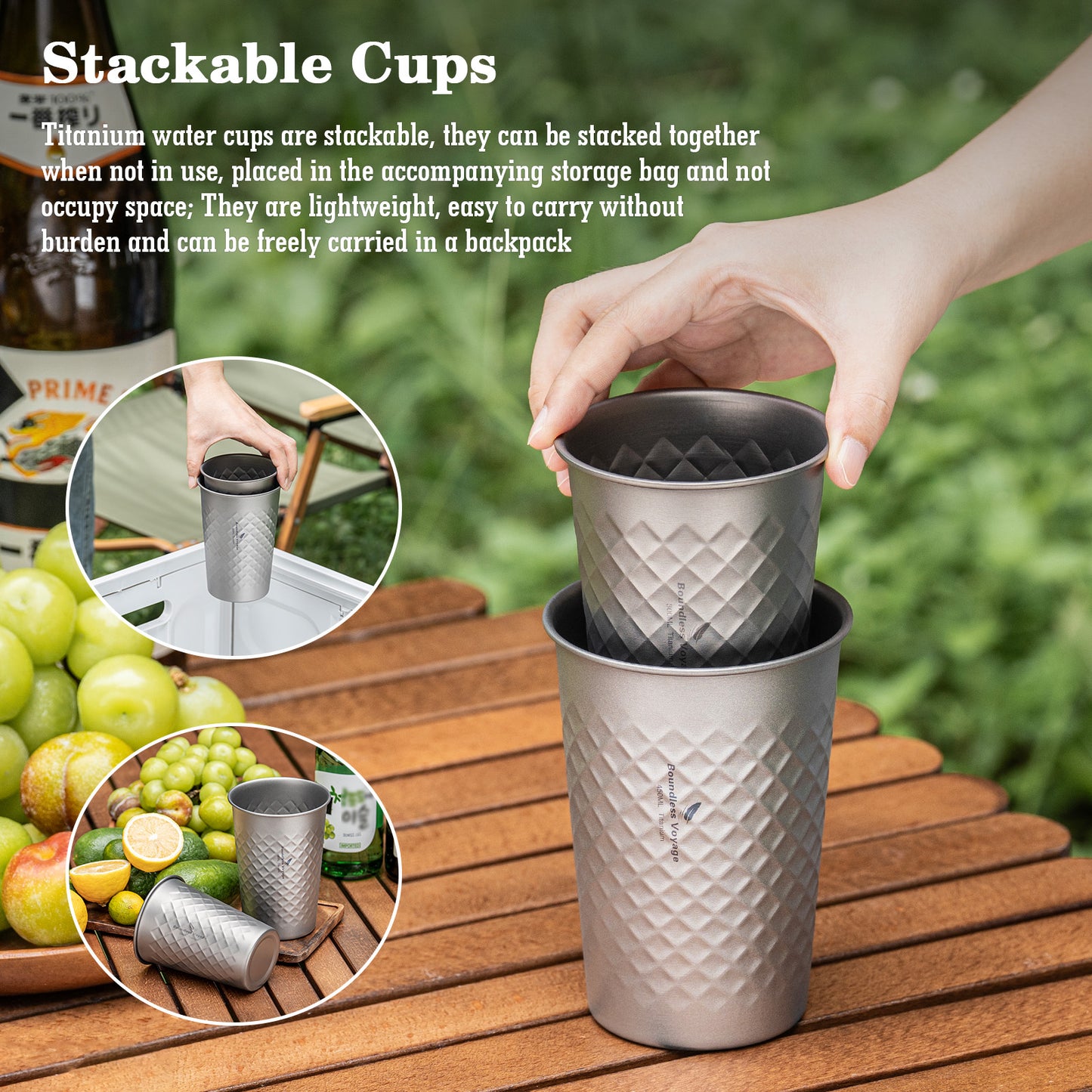 Boundless Voyage Stackable Pure Titanium Cup | Premium Reusable Drinkware for Beer & Juice, Perfect for Home, Party & Outdoor Camping Ti3047D/Ti3048D