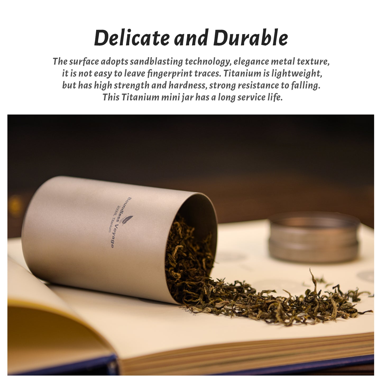 Boundless Voyage Titanium Tea Caddy Canister, Ultralight Portable Food Storage Container, Multi-Purpose Jar for Loose Tea, Coffee Beans, Spices, Nuts & Sugar, for Kitchen, Camping, Travel & Daily Use Ti3208D-Ti3210D