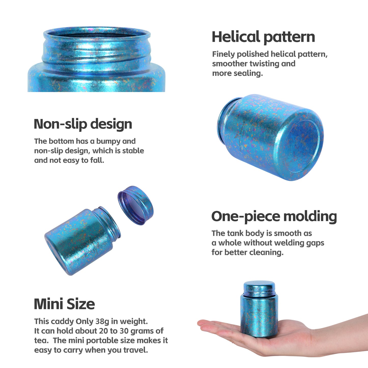 Boundless Voyage Mini Titanium Tea Caddy, Ultralight Portable Ice Flower Storage Jar for Loose Tea, Coffee & Spices Ti3211D