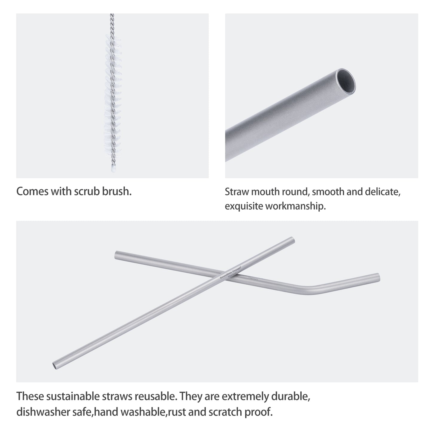 Boundless Voyage Reusable Titanium Straws, Straight & Curved Metal Drinking Straw Kit with Cleaning Brush & Storage Bag, Non-Disposable Eco-Friendly Drinkware for Home Travel Camping Ti1018T