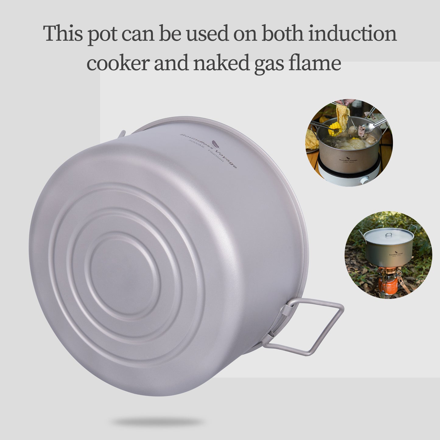 Boundless Voyage 5L Titanium Stock Pot with Lid & Folding Handle, Large Capacity Portable Soup Pot for Outdoor Camping Hiking Picnic & Home Kitchen Ti2104C