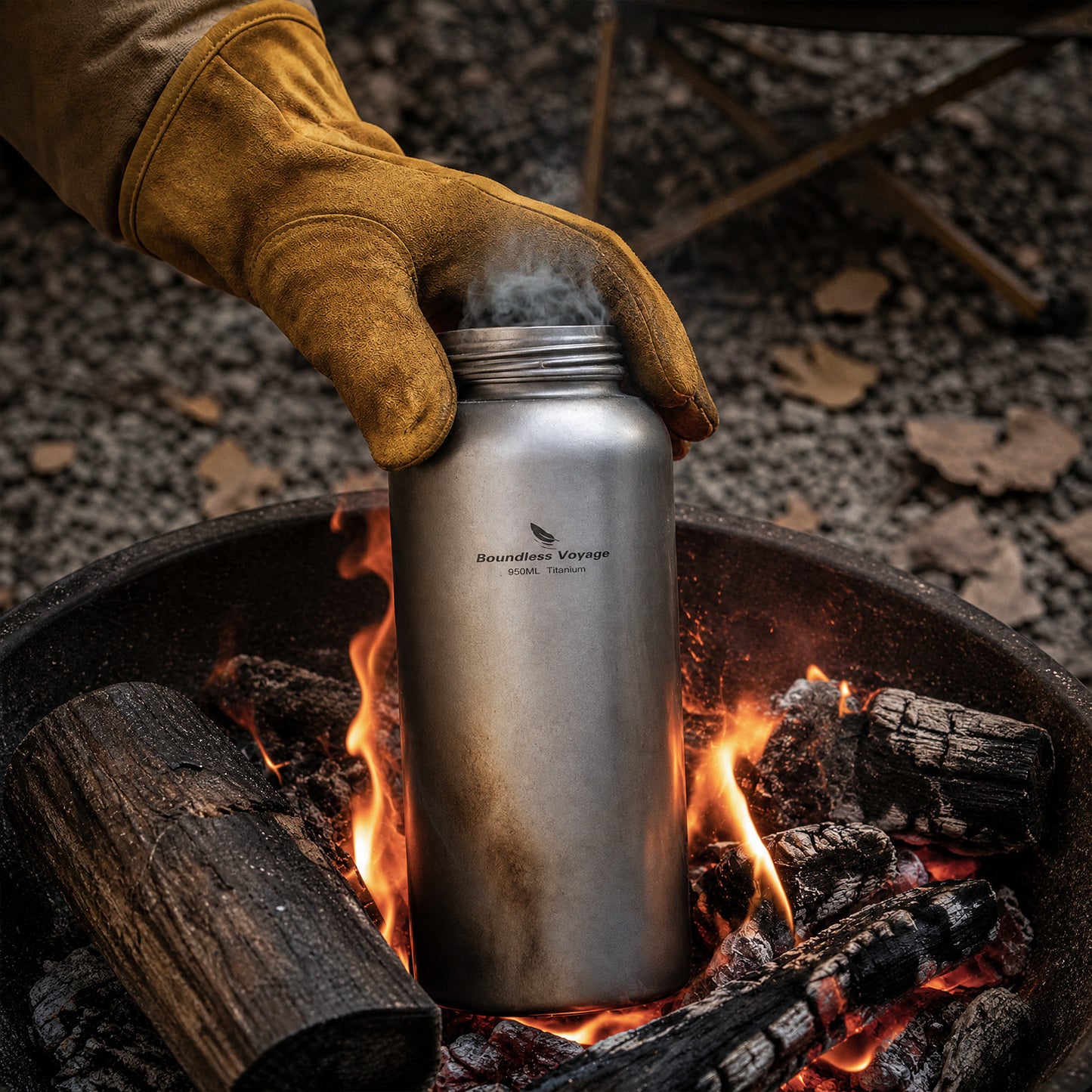Boundless Voyage 950ml Titanium Water Bottle with Dual Lids, Wide Mouth Single-Wall Canteen for Hiking Camping Sport Ti3018D