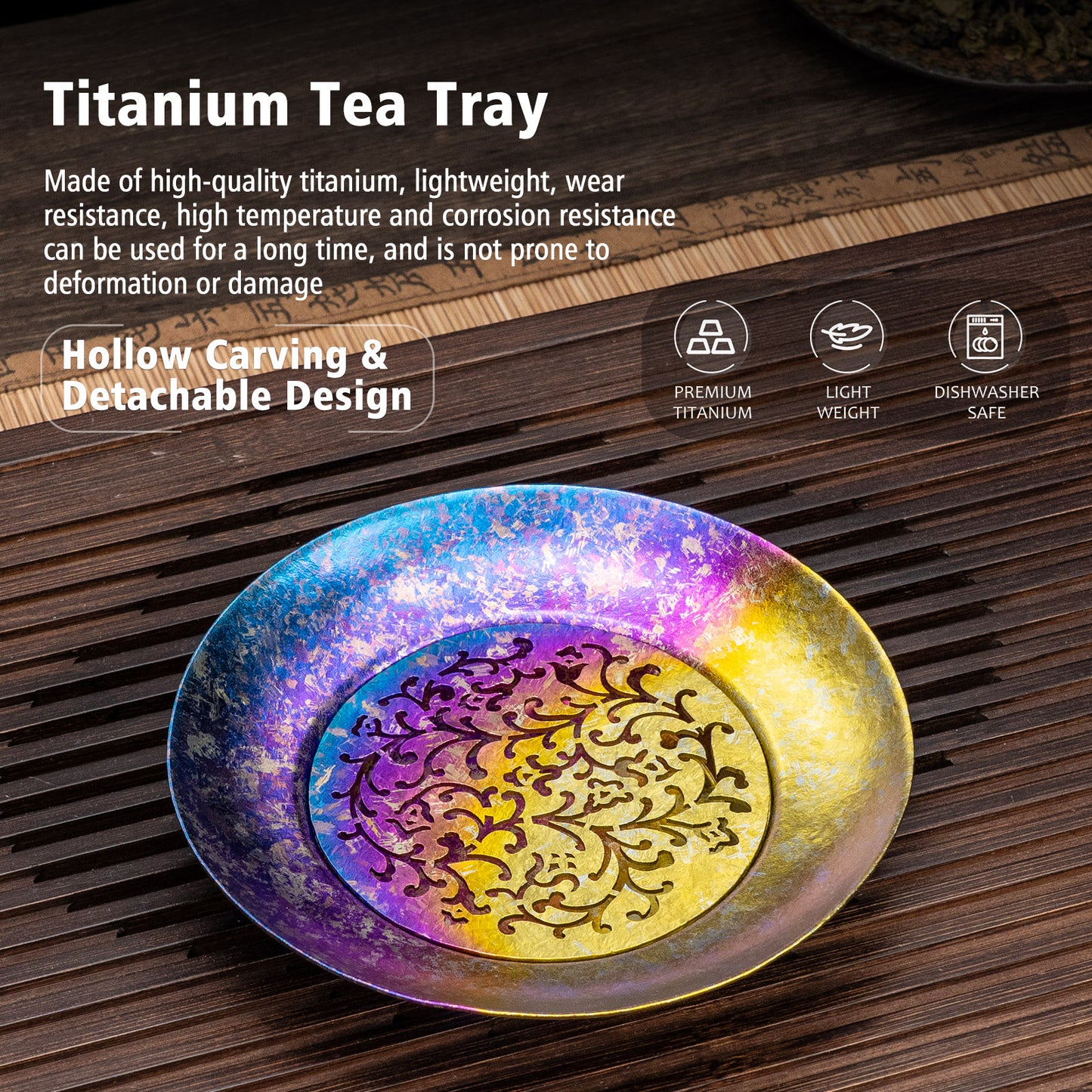 Boundless Voyage Titanium Tea Tray, Hollow Out Detachable Heat Insulation Anti-scald, Multipurpose Water Storage Drain Tray for Kung Fu Tea Home Kitchen Office Camping Ti3201D