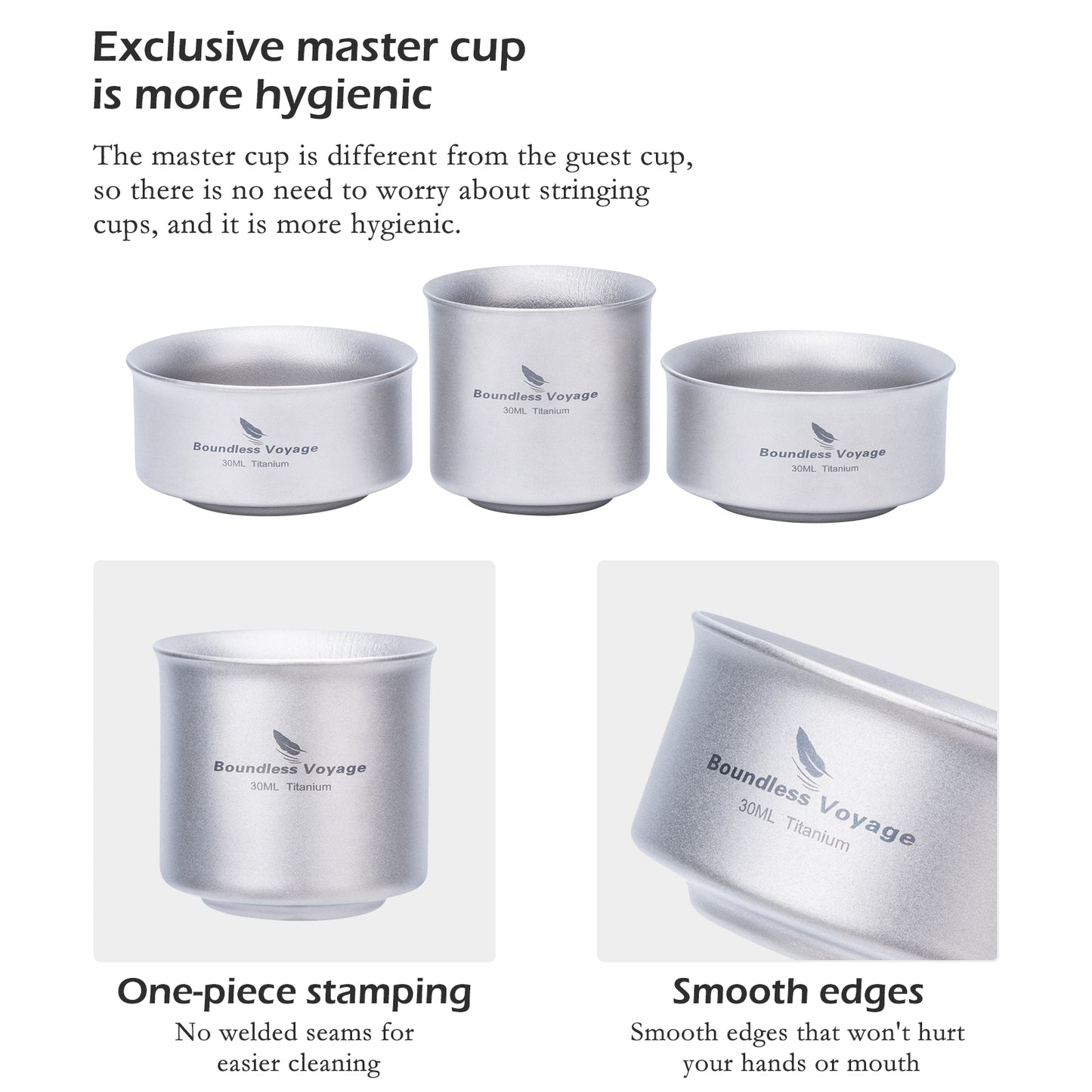Boundless Voyage Titanium Double-Wall Tea Cup 30ml Gongfu Anti-Scald Coating-Free, Single or Set Ti3146D Ti3147D Ti3148D