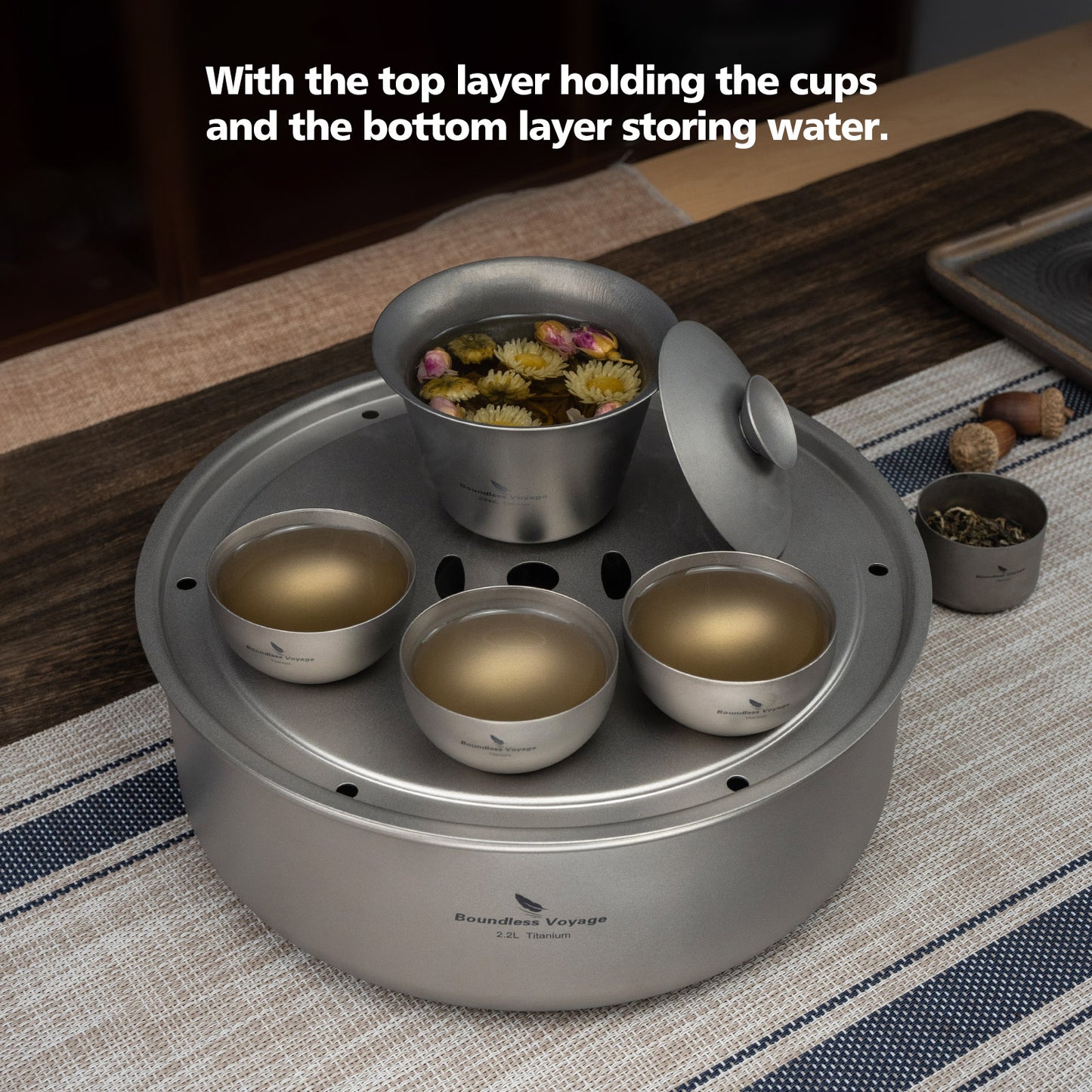 Boundless Voyage Titanium Tea Tray Serving Tray Travel Home Office Tea Coffee Container Drainage Water Storage Titanium Pot Ti3214D