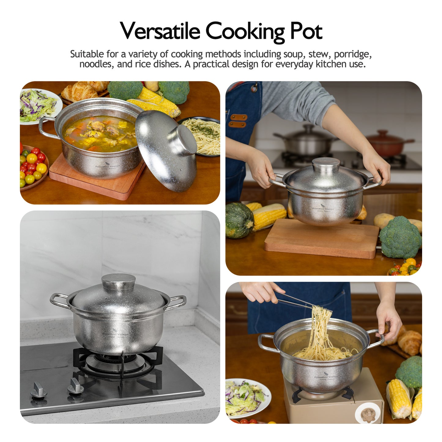 Boundless Voyage 3.5L Titanium Cooking Pot with Steam Vent Lid, 3mm Thick Crystalline Stovetop Pot for Home Kitchen Ti2116C