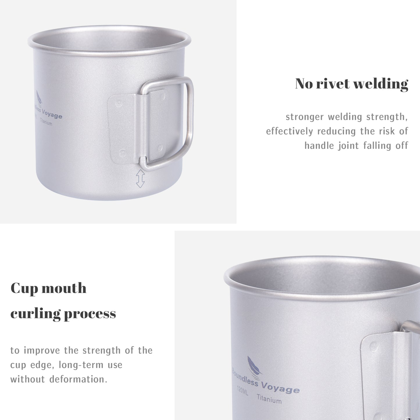 Boundless Voyage Ultralight Titanium Cup 120ml / 180ml, Lid-Free Portable Tea Wine Beer Coffee Mug for Outdoor Camping Travel Ti3053D