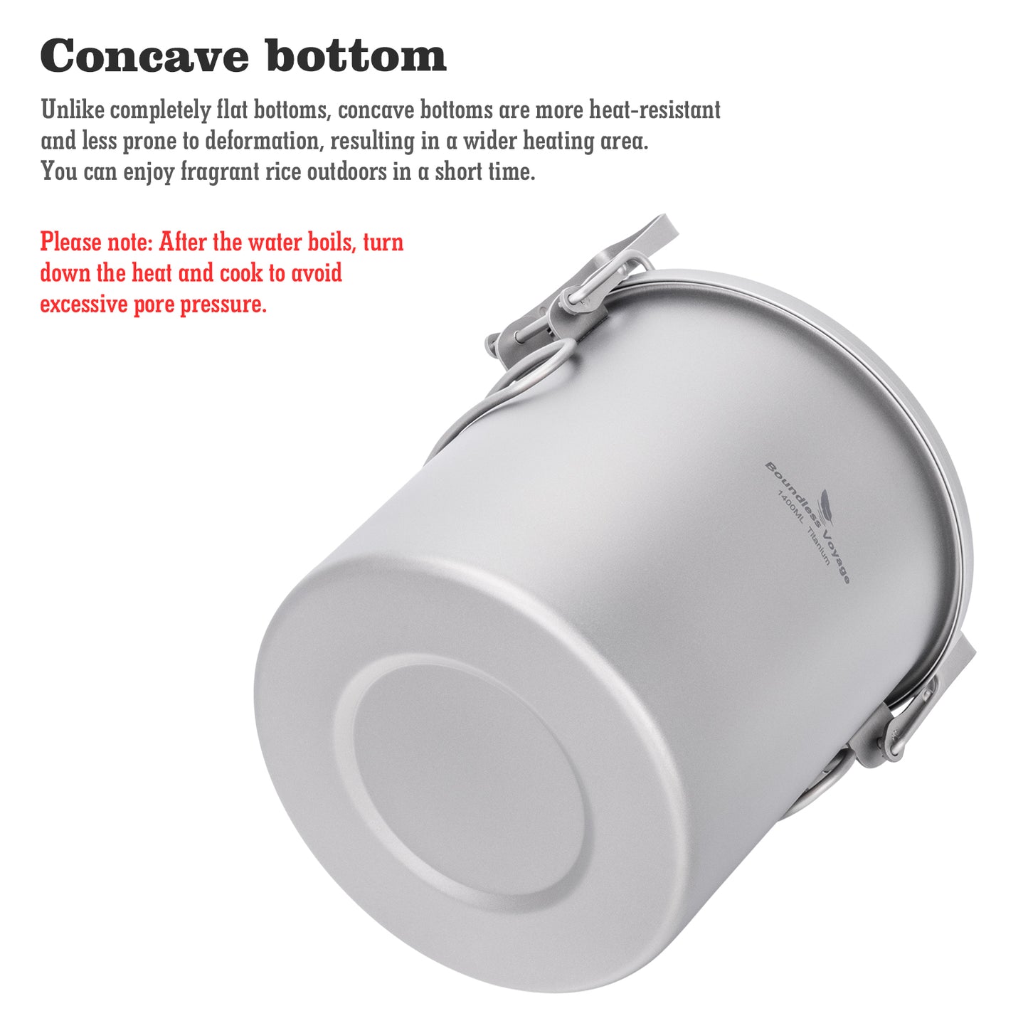 Boundless Voyage Sandblasted Matte Finish Ultralight Titanium Camping Rice Cooker Pot, 1.4L Outer Pot with 0.9L Inner Container, Portable Cookware for Hiking, Travel & Outdoor Camping Ti2093C