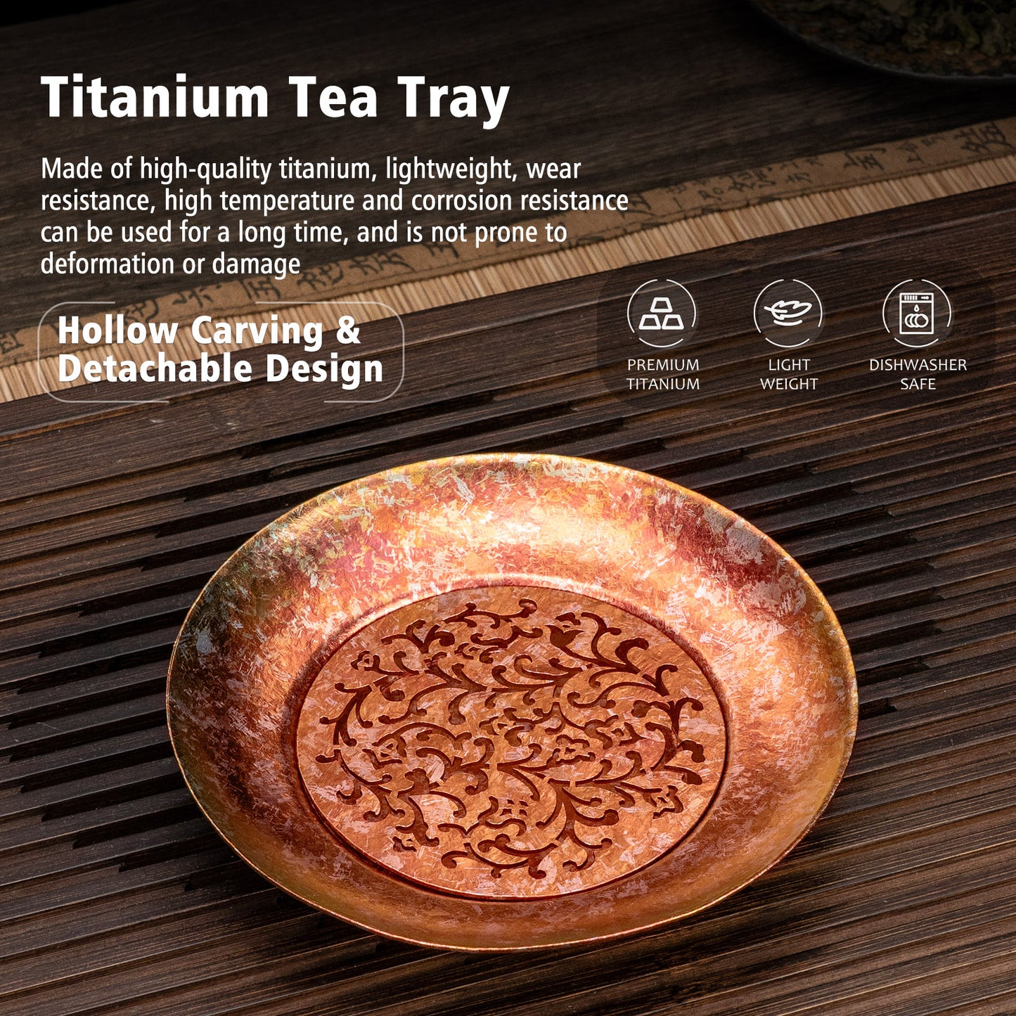 Boundless Voyage Titanium Tea Tray, Hollow Out Detachable Heat Insulation Anti-scald, Multipurpose Water Storage Drain Tray for Kung Fu Tea Home Kitchen Office Camping Ti3201D