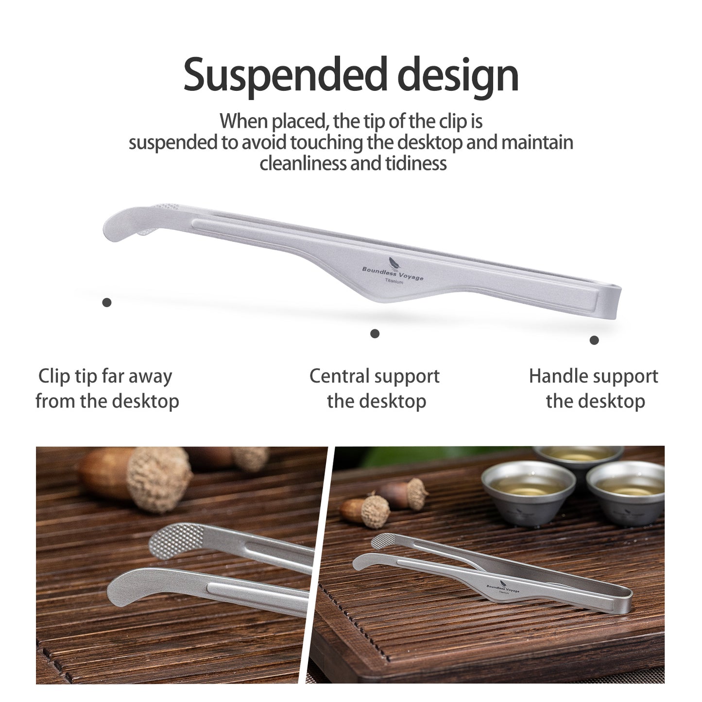 Boundless Voyage Titanium Tea Clip, Multipurpose Anti-Scald Tong Tweezers for Kung Fu Tea Cup, Salad, Steak, BBQ & Buffet Kitchen Use Ti1013T