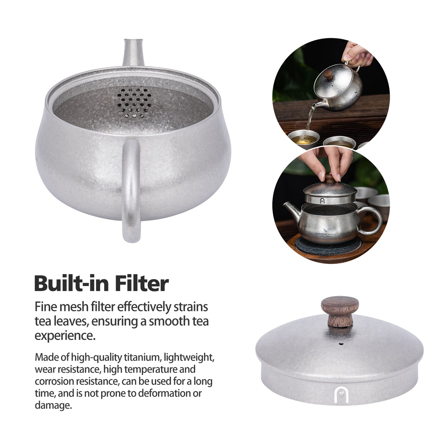 Boundless Voyage 260ml Titanium Teapot with Filter Travel Tea Kettle Durable Chinese Kung Fu Tea Set Ti3106D