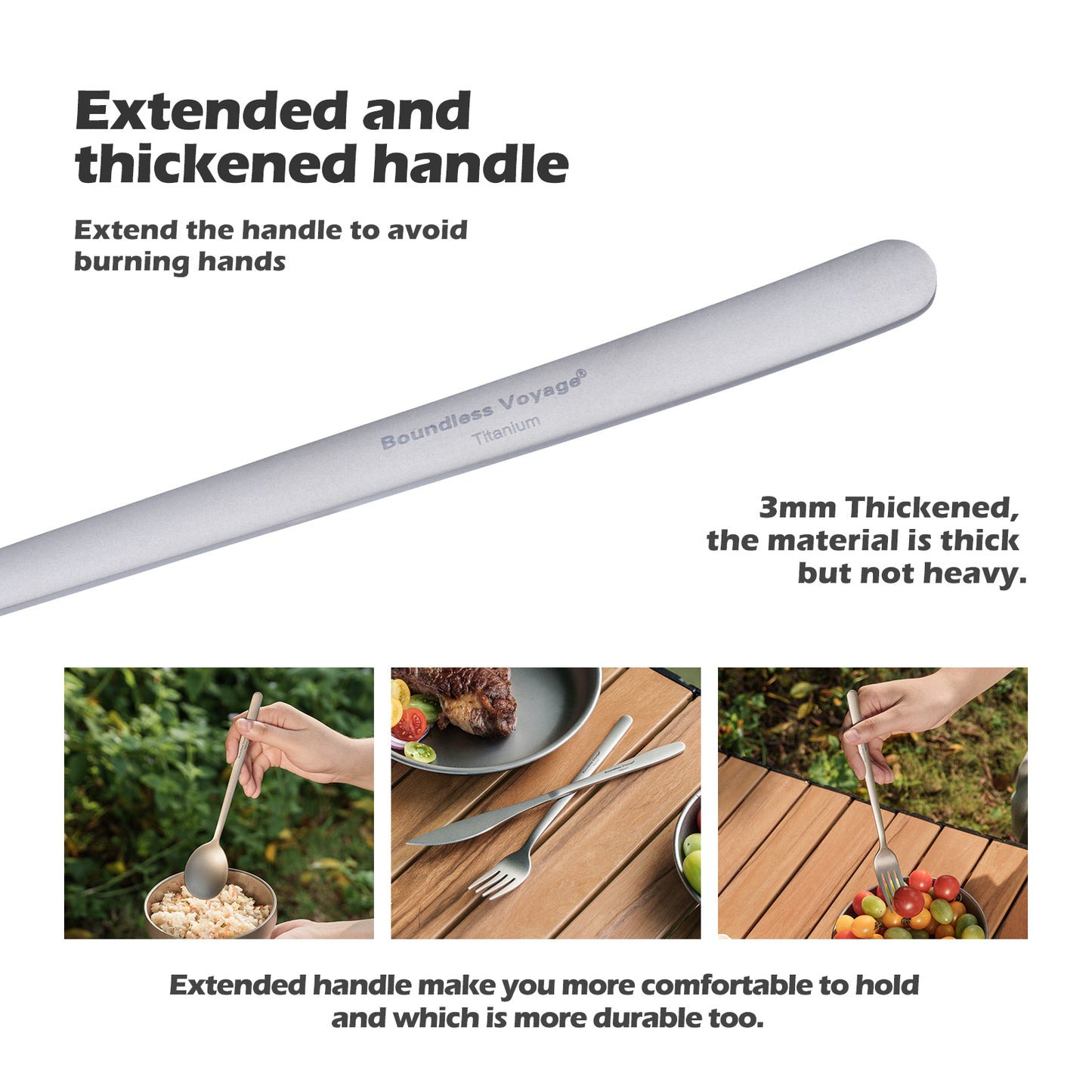 Boundless Voyage Pure Titanium Cutlery Set | Chopsticks Knife Fork Spoon, Ultralight Portable Tableware for Camping Travel Daily Home Use Ti1056T