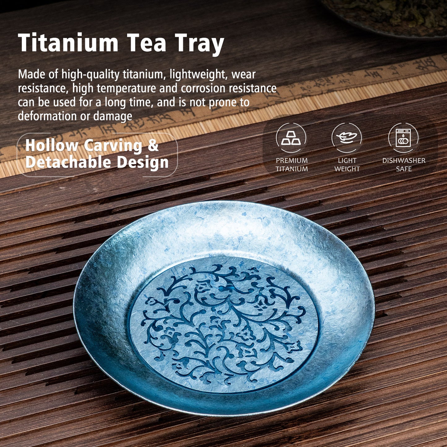 Boundless Voyage Titanium Tea Tray, Hollow Out Detachable Heat Insulation Anti-scald, Multipurpose Water Storage Drain Tray for Kung Fu Tea Home Kitchen Office Camping Ti3201D