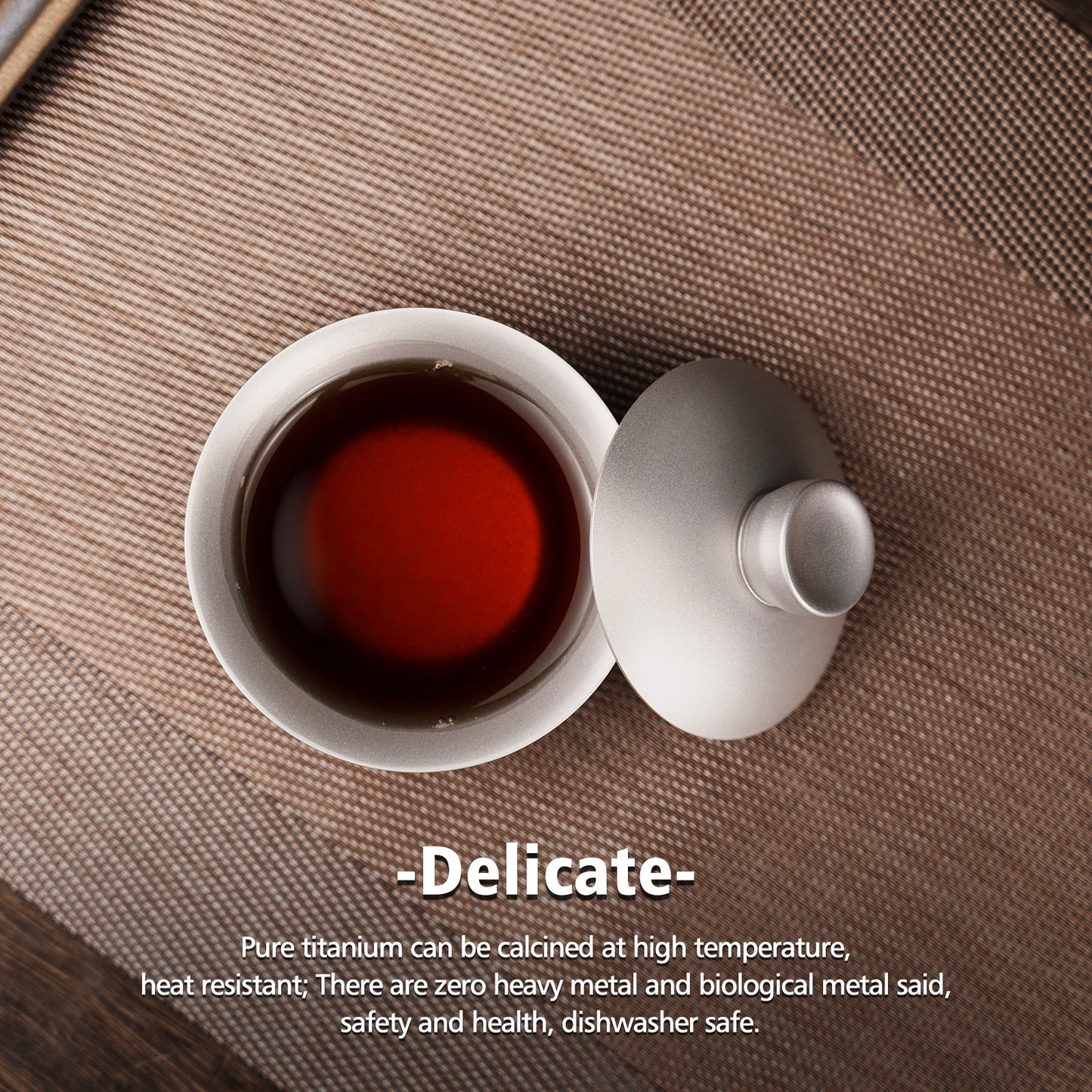 Boundless Voyage 125ml Sandblasted Finish Titanium Double-Walled Teapot, Traditional Chinese Three-Talent Triad Covered Tea Bowl Kung Fu Gaiwan,Anti-Scald Tea Set for Home Tea Ceremony & Camping Ti3142D