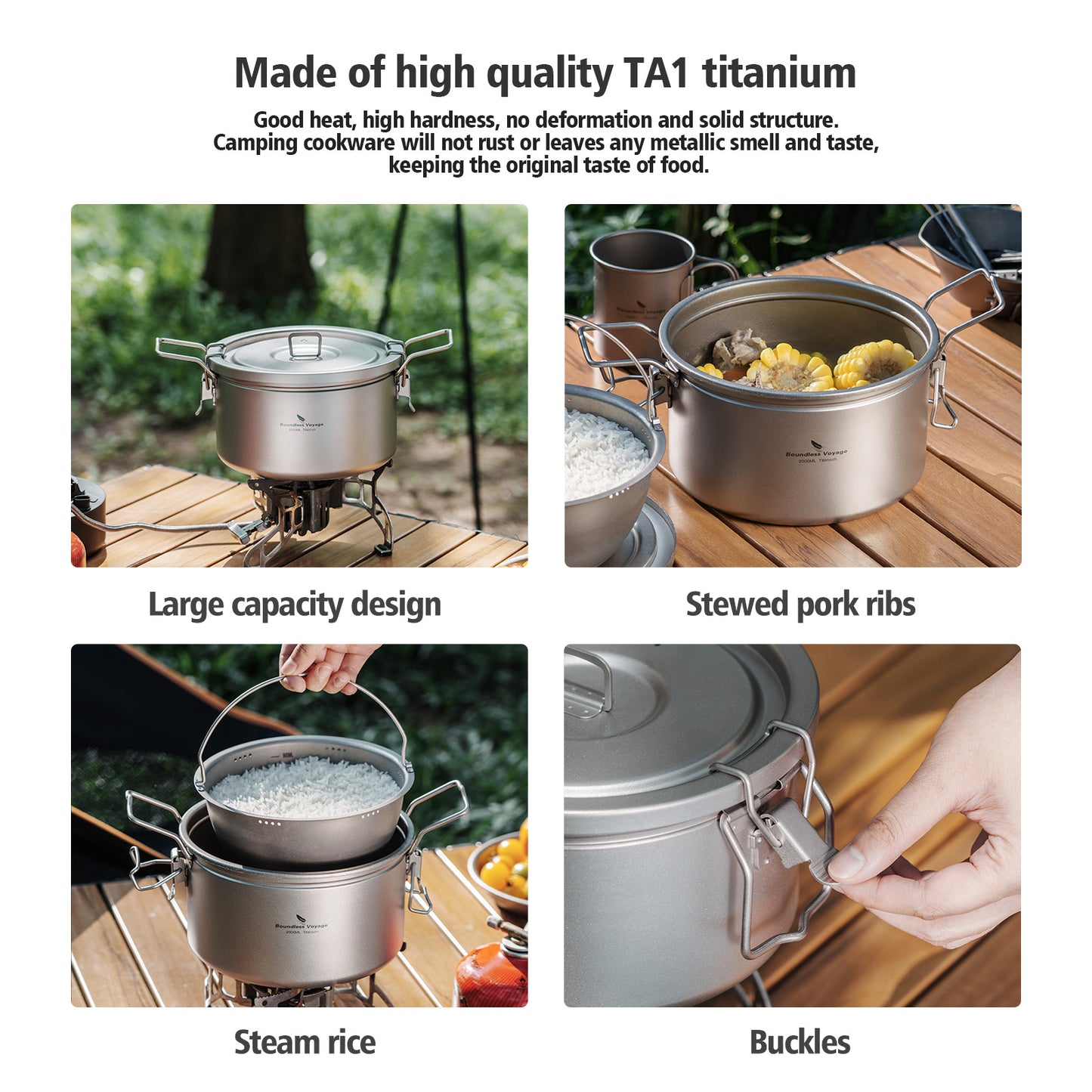 Boundless Voyage Titanium Pot Multifunctional Rice Cooker 2L+0.9L Pot Set Ultralight Outdoor Camping Cookware Ti2087C