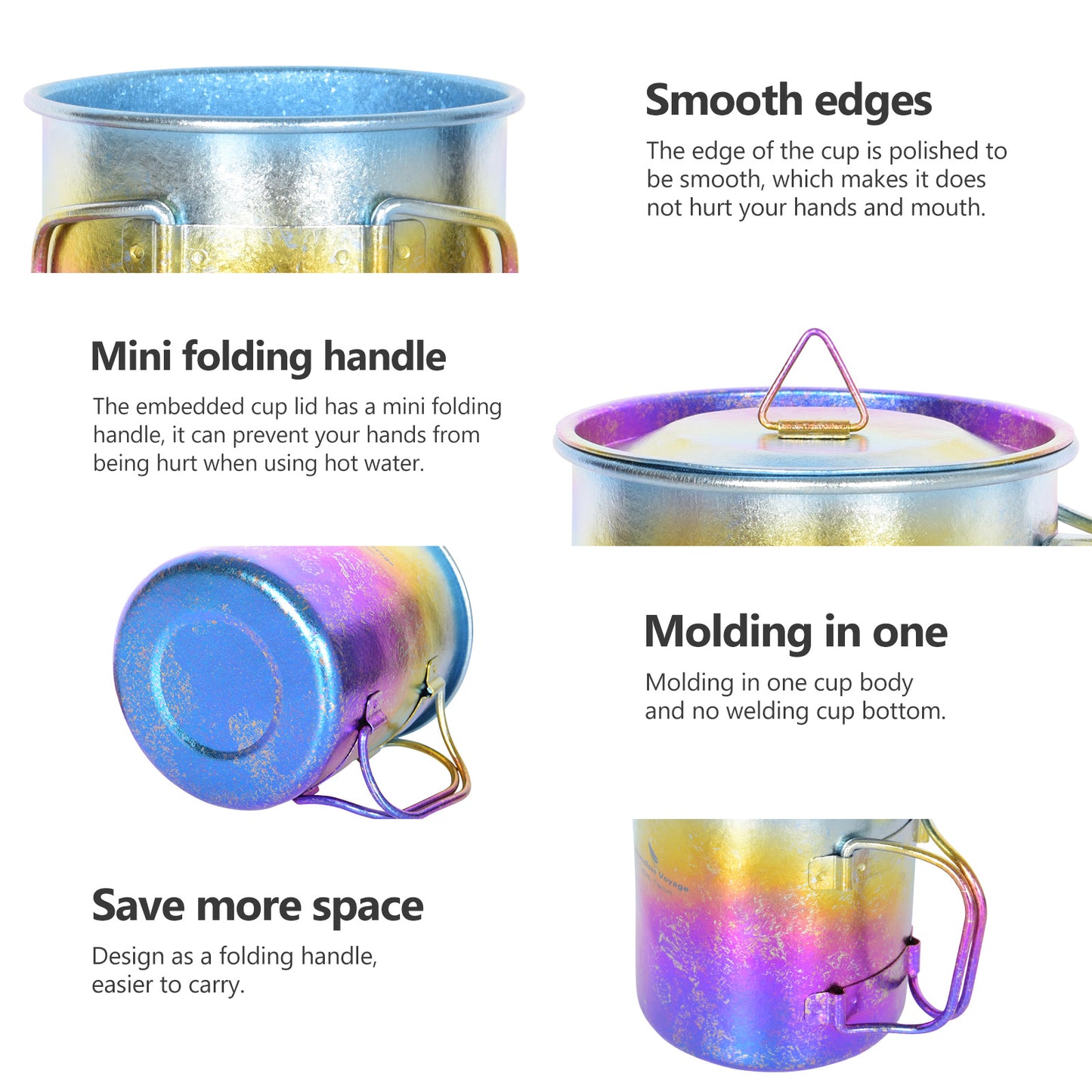 Boundless Voyage 450ml / 15oz Ultralight Titanium Camping Cup with Lid, Portable Drinking Mug for Hiking, Garden & Outdoor Travel Ti3055D