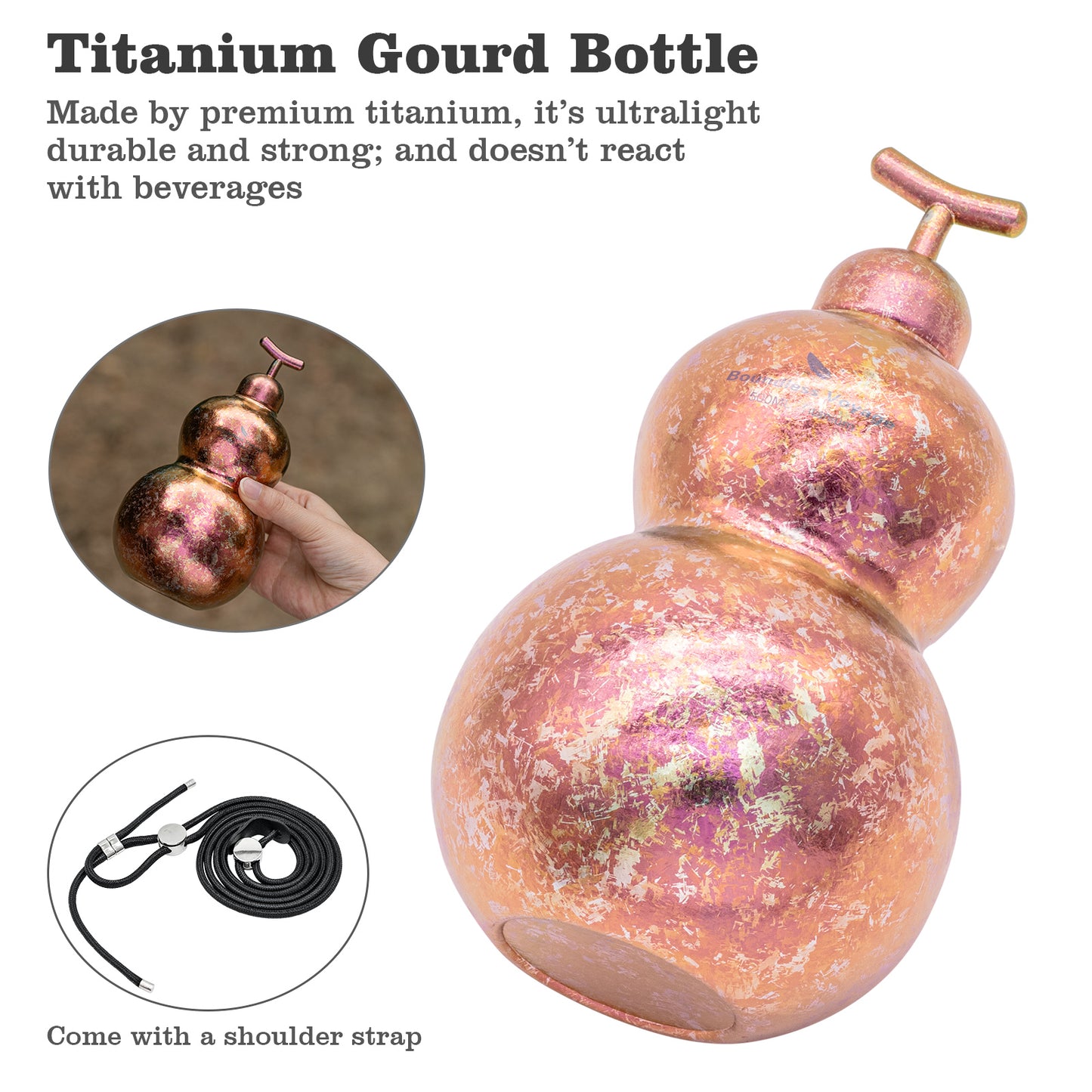 Boundless Voyage Titanium Crystallized Gourd Bottle 500ml Whiskey Alcohol Drink ware for Outdoor Camping Hiking Ti3270D