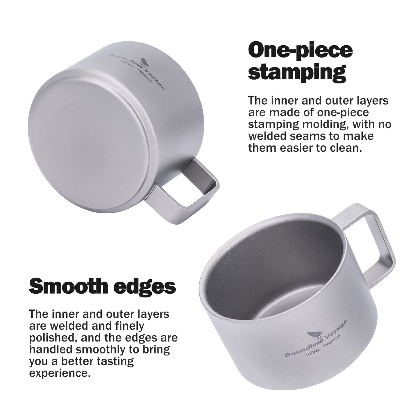Boundless Voyage 100ml Double Wall Pure Titanium Mini Coffee Mug | Ultralight Portable Cup for Camping, Hiking & Picnic Ti3085D