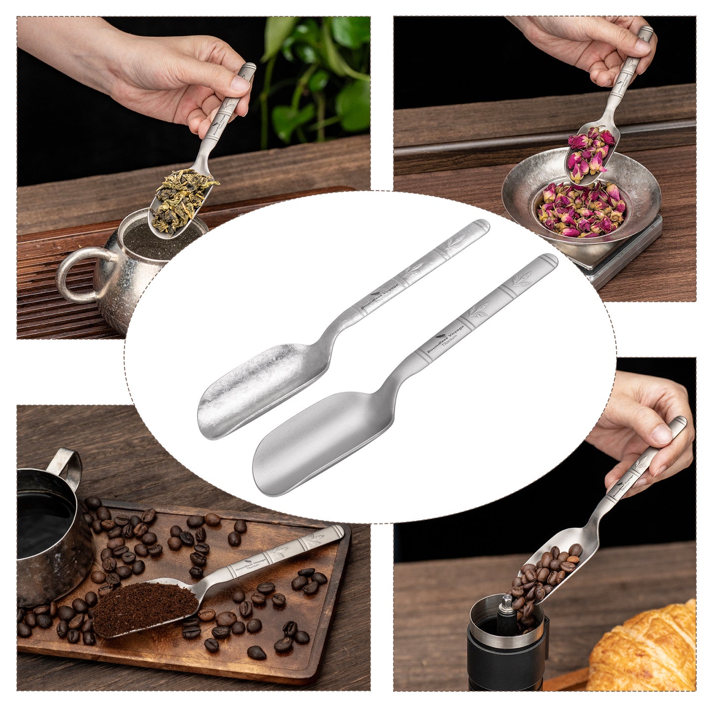 Boundless Voyage Titanium Tea Scoop, Lightweight Coffee Scoop for Camping Travel Home Outdoor Tableware with Carry Bag , Dishwasher Safe Ti1135T