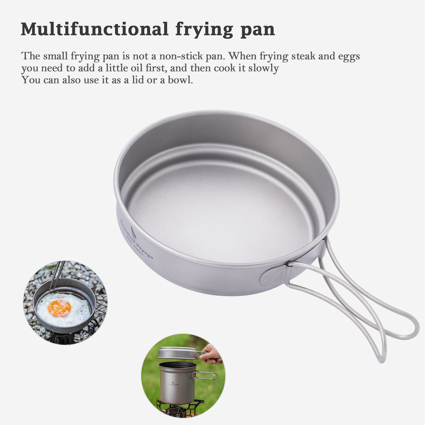 Boundless Voyage Titanium Camping Pots & Pans Set Foldable Handle, 500ml 900ml 1080ml Ultralight Cookware Kit for 1-2 Person Hiking Picnic Ti2034C/Ti2035C/Ti2036C