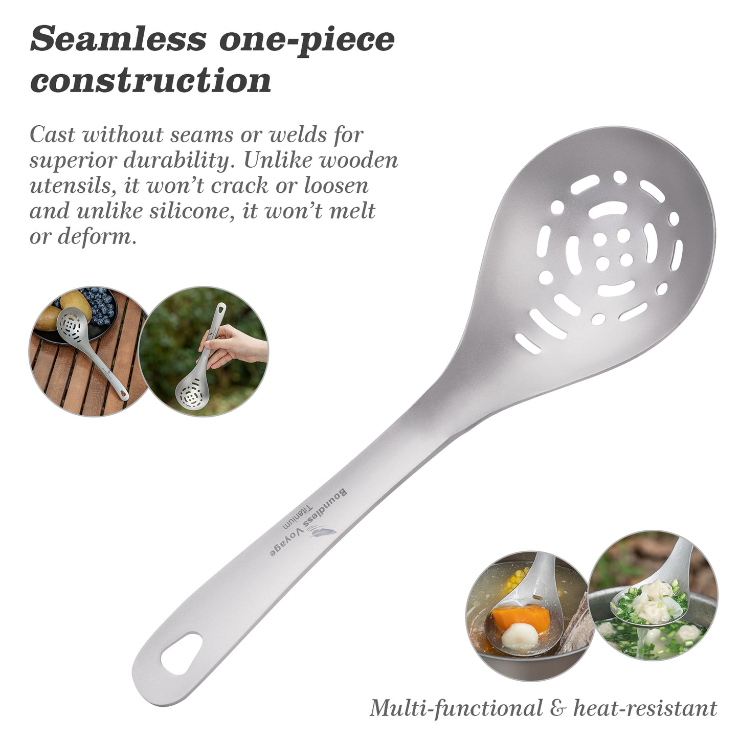 Boundless Voyage Pure Titanium Skimmer Colander with Long Handle | Ultralight Portable Kitchen & Camping Filter Spoon for Fried Food Ti1038A&nbsp;