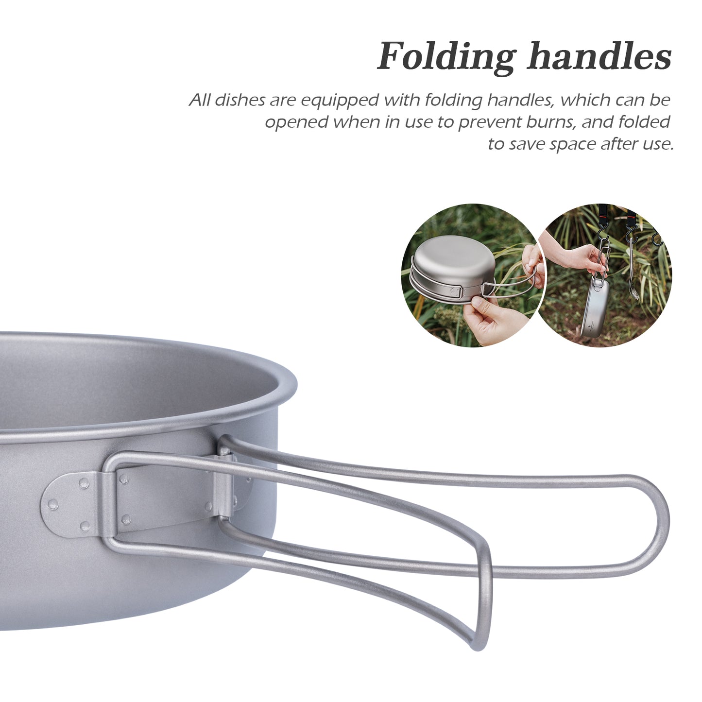 Boundless Voyage 5Pcs Pure Titanium Bowl Set with Foldable Handles, Portable Outdoor Camping Tableware Plates Dishes, 350/500/600/700/800ml Ti1096T