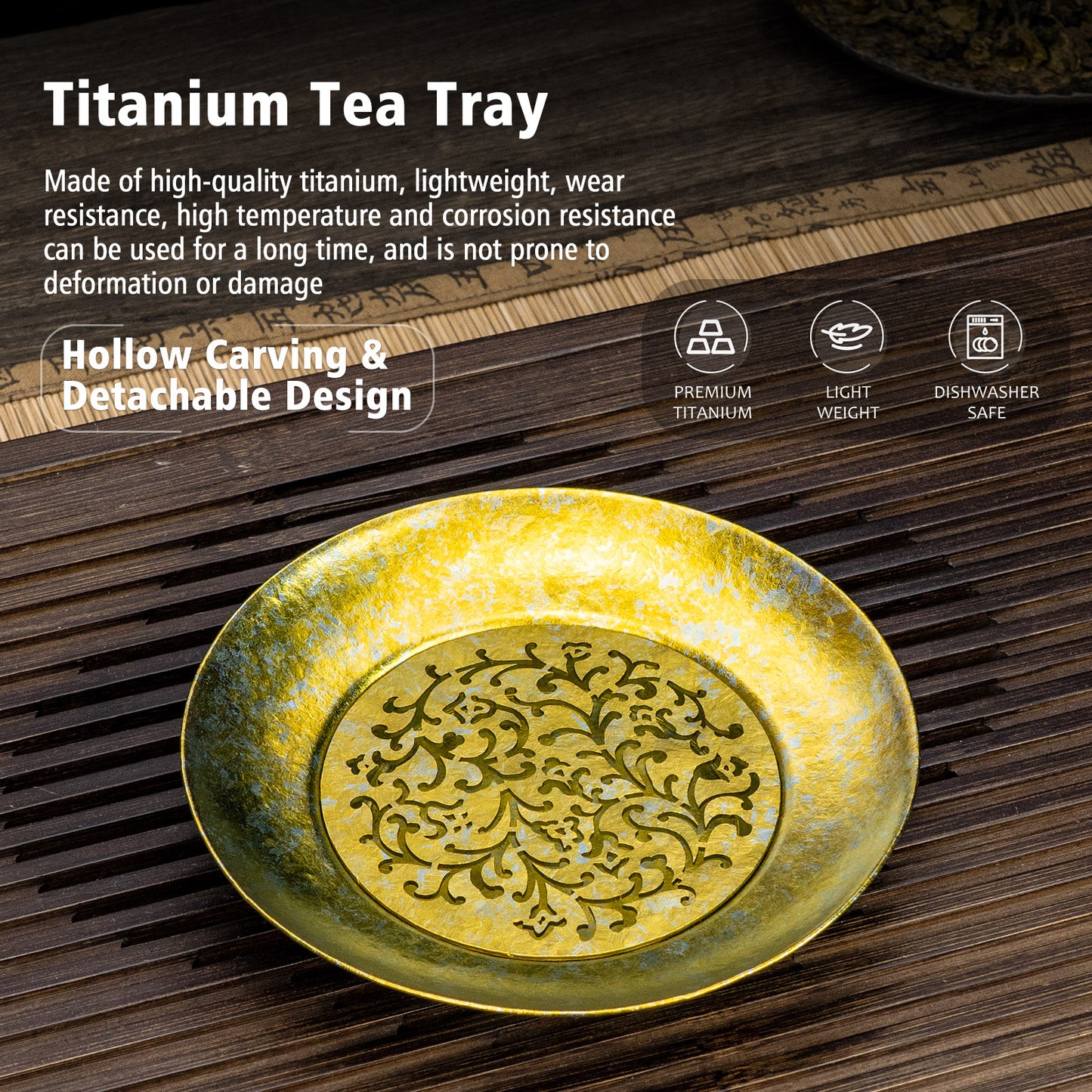 Boundless Voyage Titanium Tea Tray, Hollow Out Detachable Heat Insulation Anti-scald, Multipurpose Water Storage Drain Tray for Kung Fu Tea Home Kitchen Office Camping Ti3201D