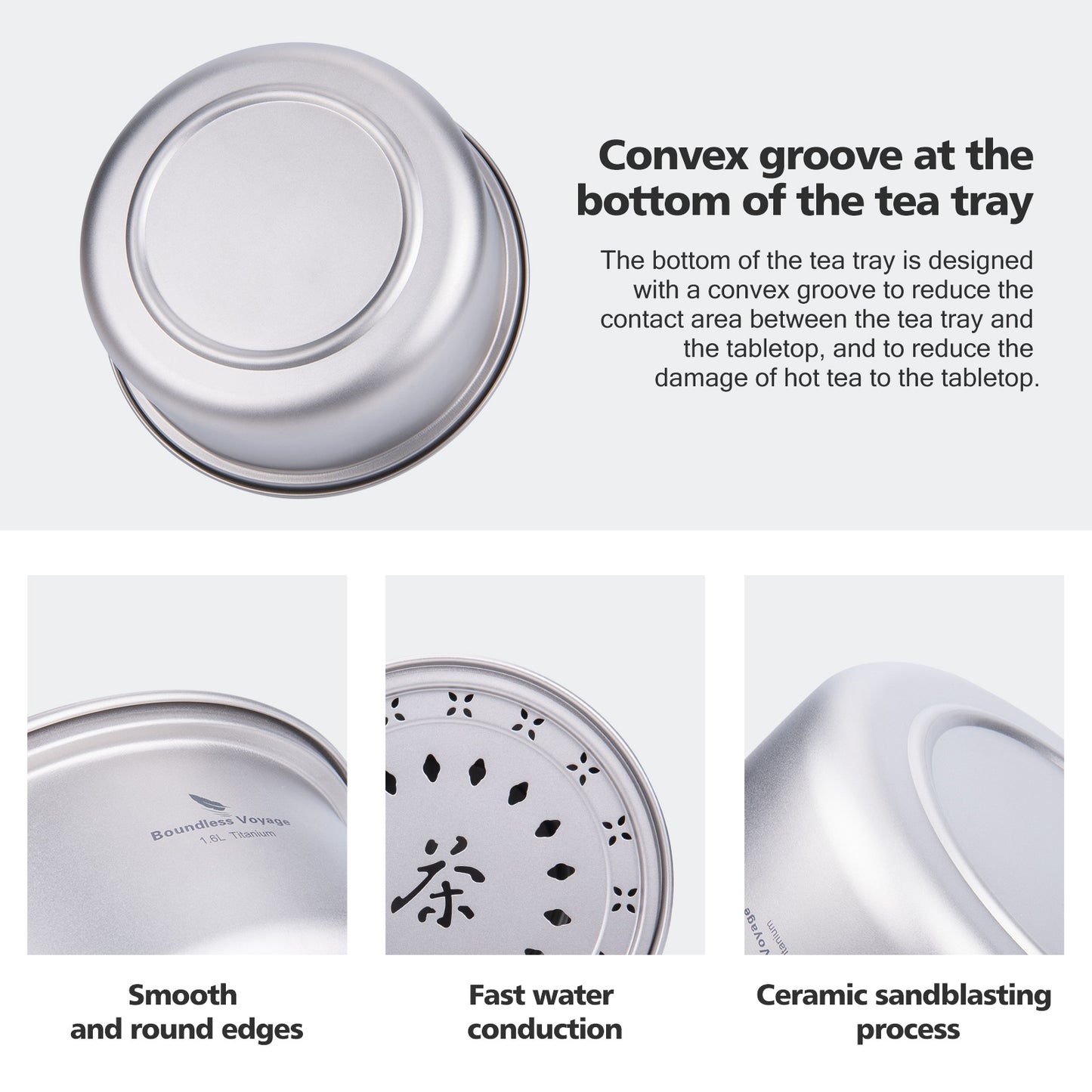 Boundless Voyage Titanium Portable Kung Fu Tea Tray, Portable Tea Saucer Compact Tea Board for Travel Camping Car Trip Ti3213D