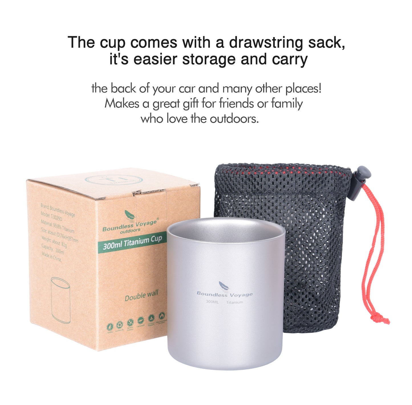 Boundless Voyage Pure Titanium Double-Walled Cup | 120ml/180ml/300ml/450ml Ultralight Anti-Scald Insulated Coffee Mug, Non-Toxic Travel Cup for Camping, Hiking, Home & Office Ti3027D-Ti3032D