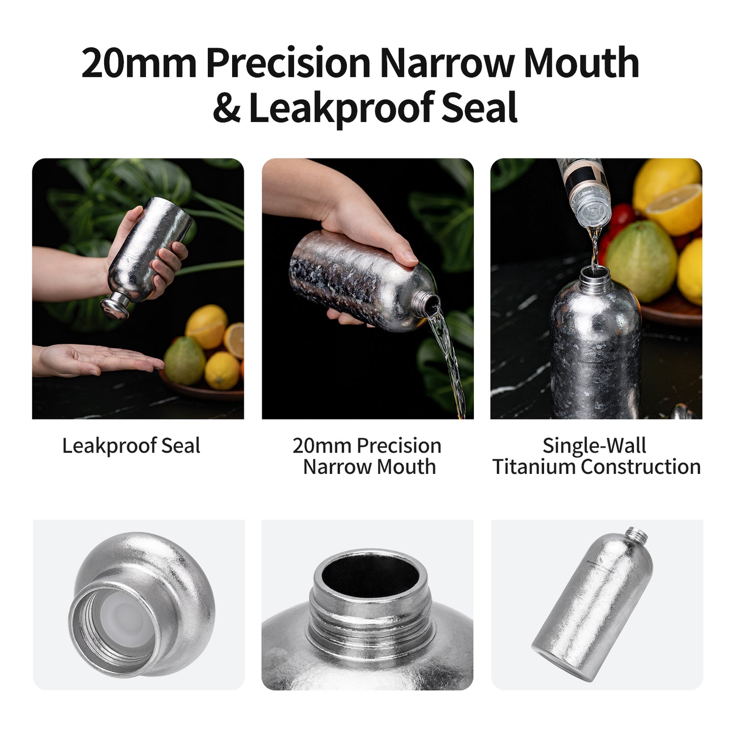 Boundless Voyage 500ml Coating-Free Titanium Flask bottle, Leakproof Narrow Mouth Portable Liquor Bottle for Travel Camping Hiking Ti3268A