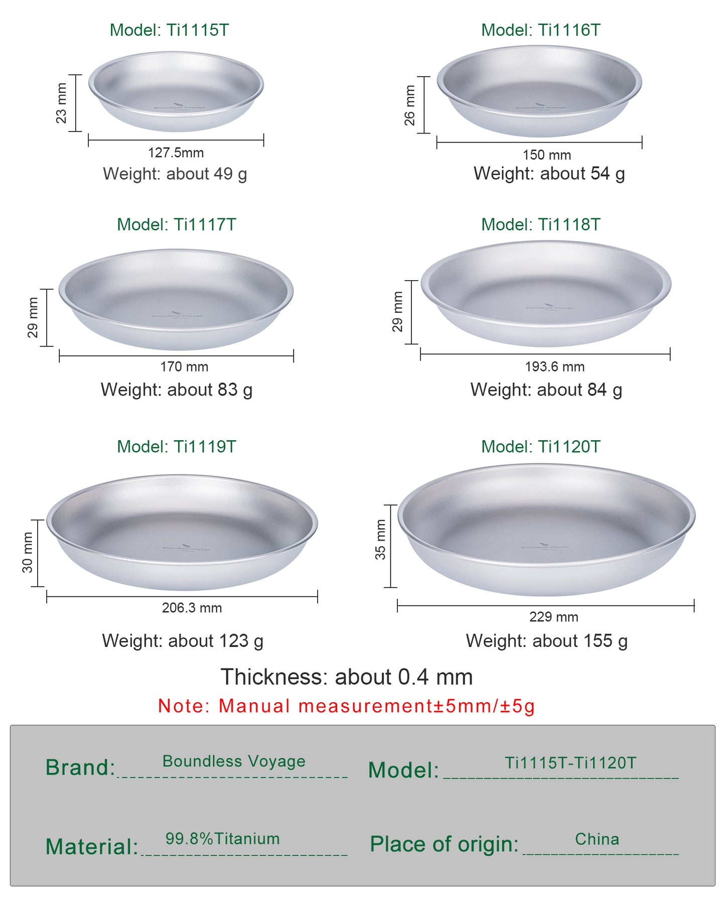 Boundless Voyage Titanium Plates Dishes Saucer Outdoor Camping Home Food Tray Portable Durable Tableware Stackable Serving Plates Ti1141T