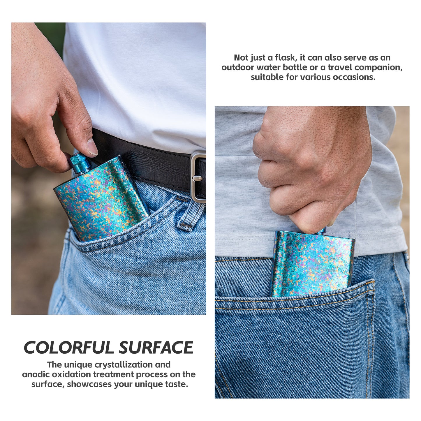 Boundless Voyage Titanium Colorful Flask 100ml Ultralight Mini Ti Flagon for Outdoor Travel Water Juice Whiskey Wine Pot Bottle 100ml Ti3262D