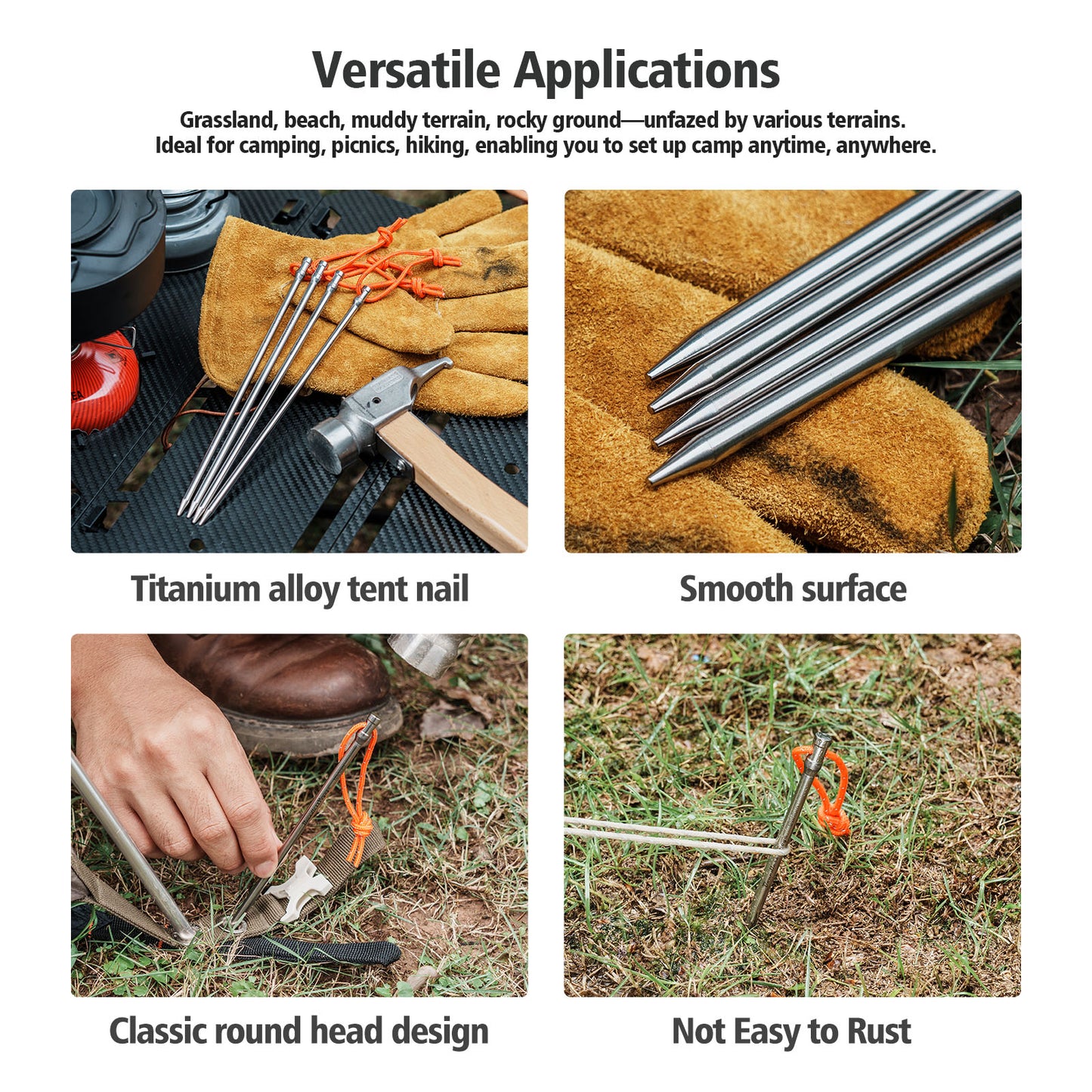 Boundless Voyage 20cm Titanium Alloy Tent Stakes | Ultralight Heavy Duty Ground Pegs, Portable Outdoor Camping Accessories, 6Pcs & 8Pcs Optional Sets Ti4006P